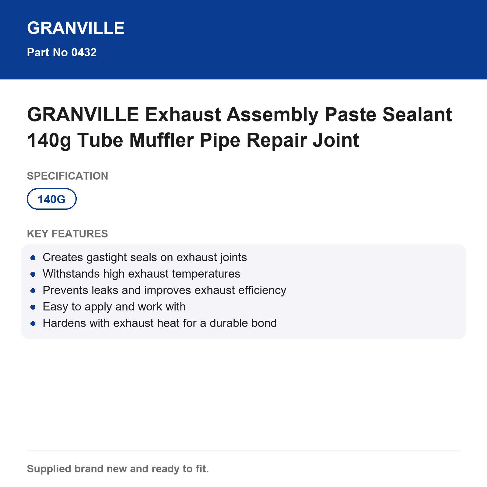 GRANVILLE Exhaust Assembly Paste Sealant 140g Tube Muffler Pipe Repair Joint - Image 4