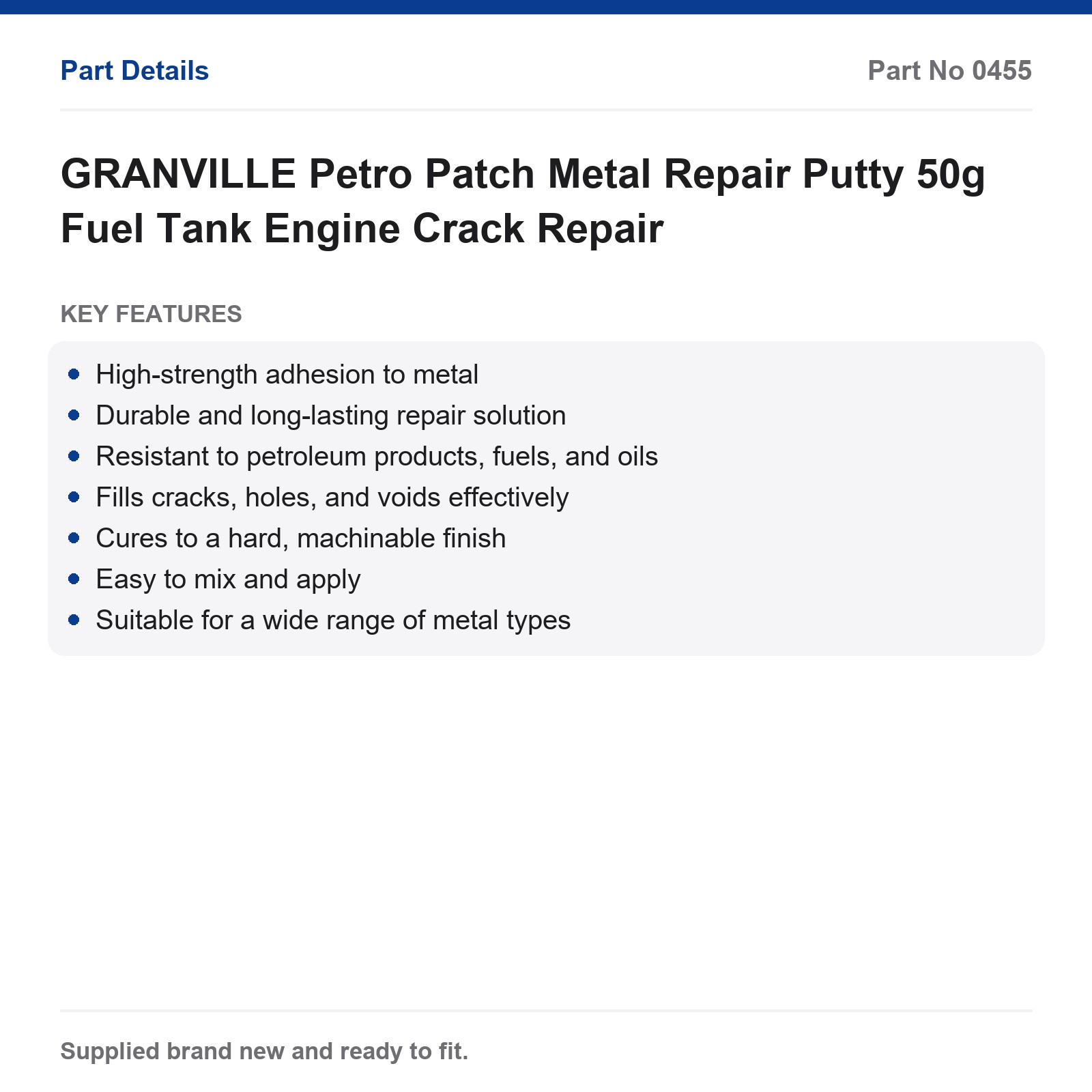 GRANVILLE Petro Patch Metal Repair Putty 50g Fuel Tank Engine Crack Repair - Image 3