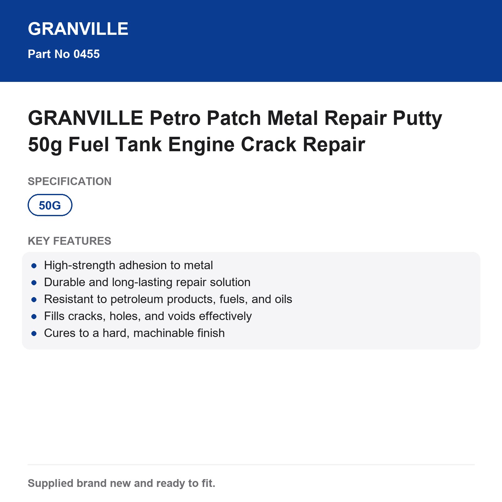 GRANVILLE Petro Patch Metal Repair Putty 50g Fuel Tank Engine Crack Repair - Image 4