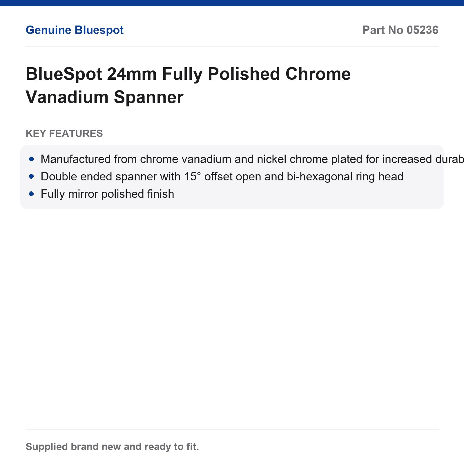 BlueSpot 24mm Spanner Chrome Vanadium Double Ended Polished - Image 3