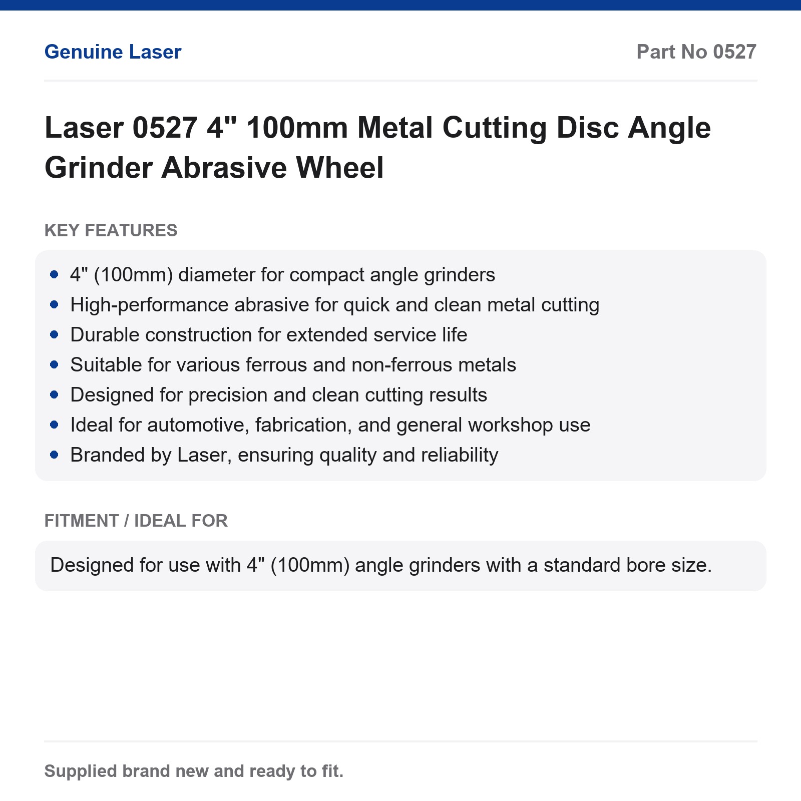 Laser 0527 Metal Cutting Disc 4" 100mm Grinder Abrasive Wheel - Image 2