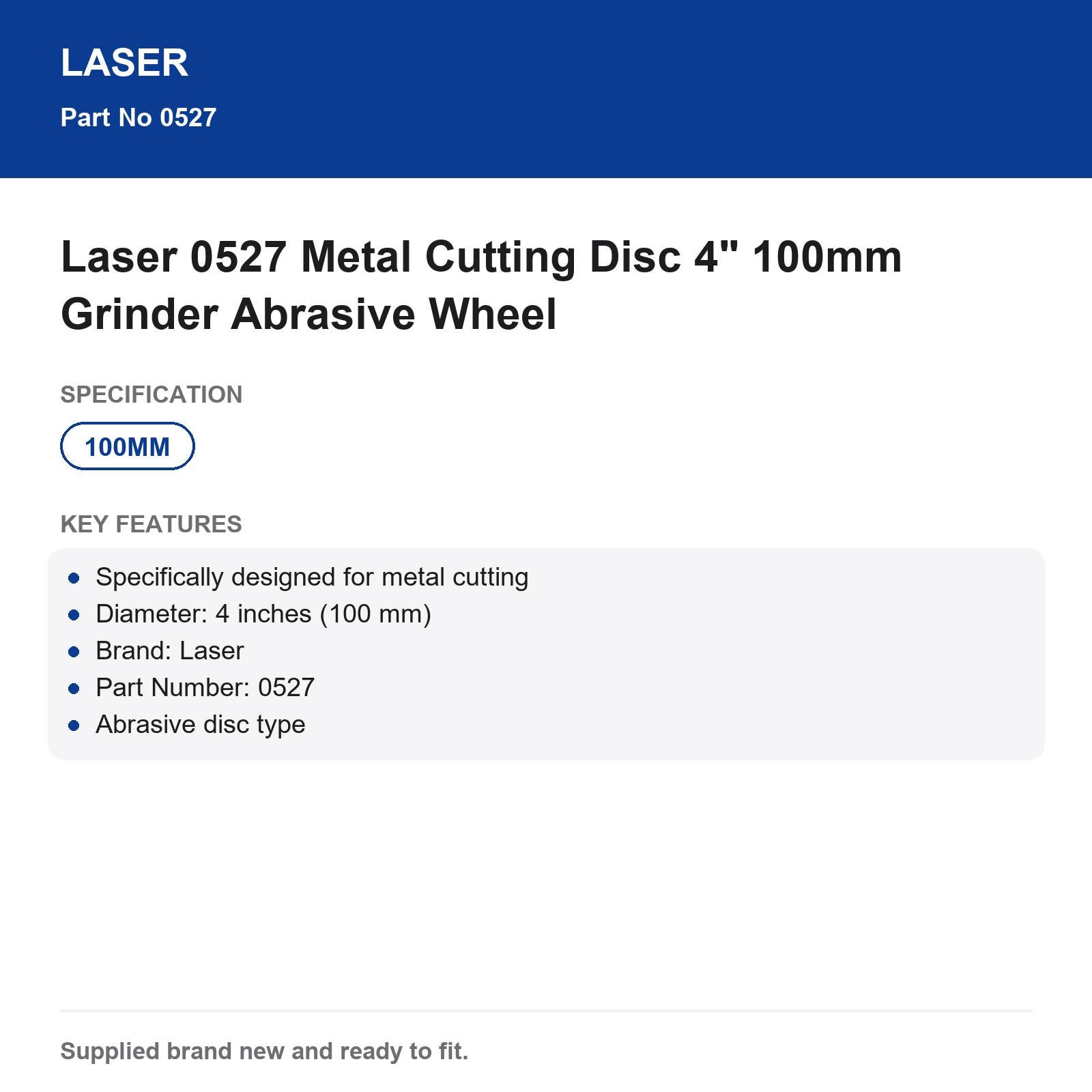 Laser 0527 Metal Cutting Disc 4" 100mm Grinder Abrasive Wheel - Image 3