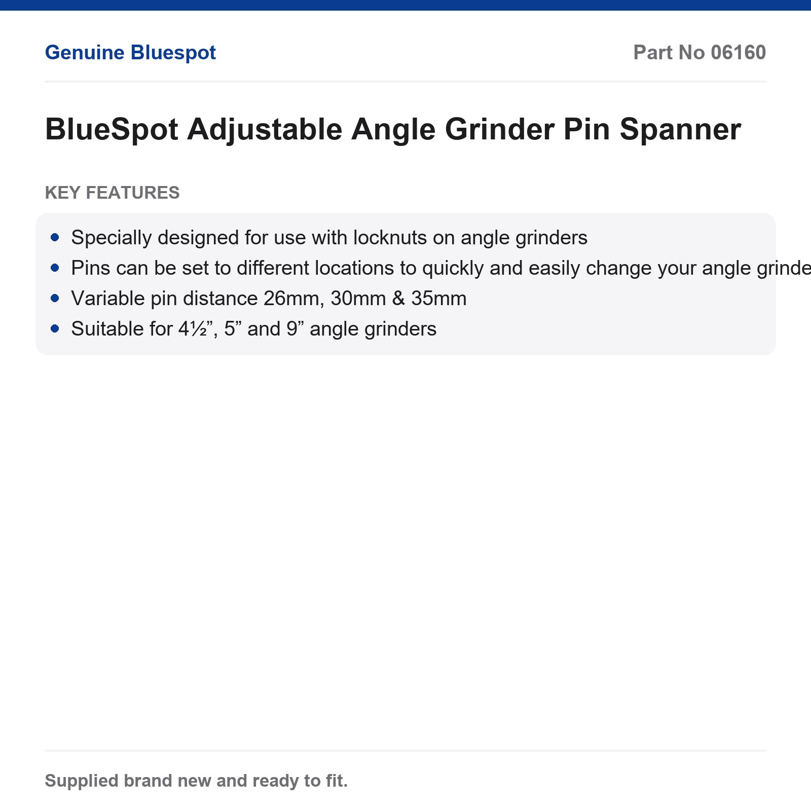 BlueSpot Adjustable Angle Grinder Pin Spanner Locknut 26-35mm 4.5" 5" 9" - Image 3