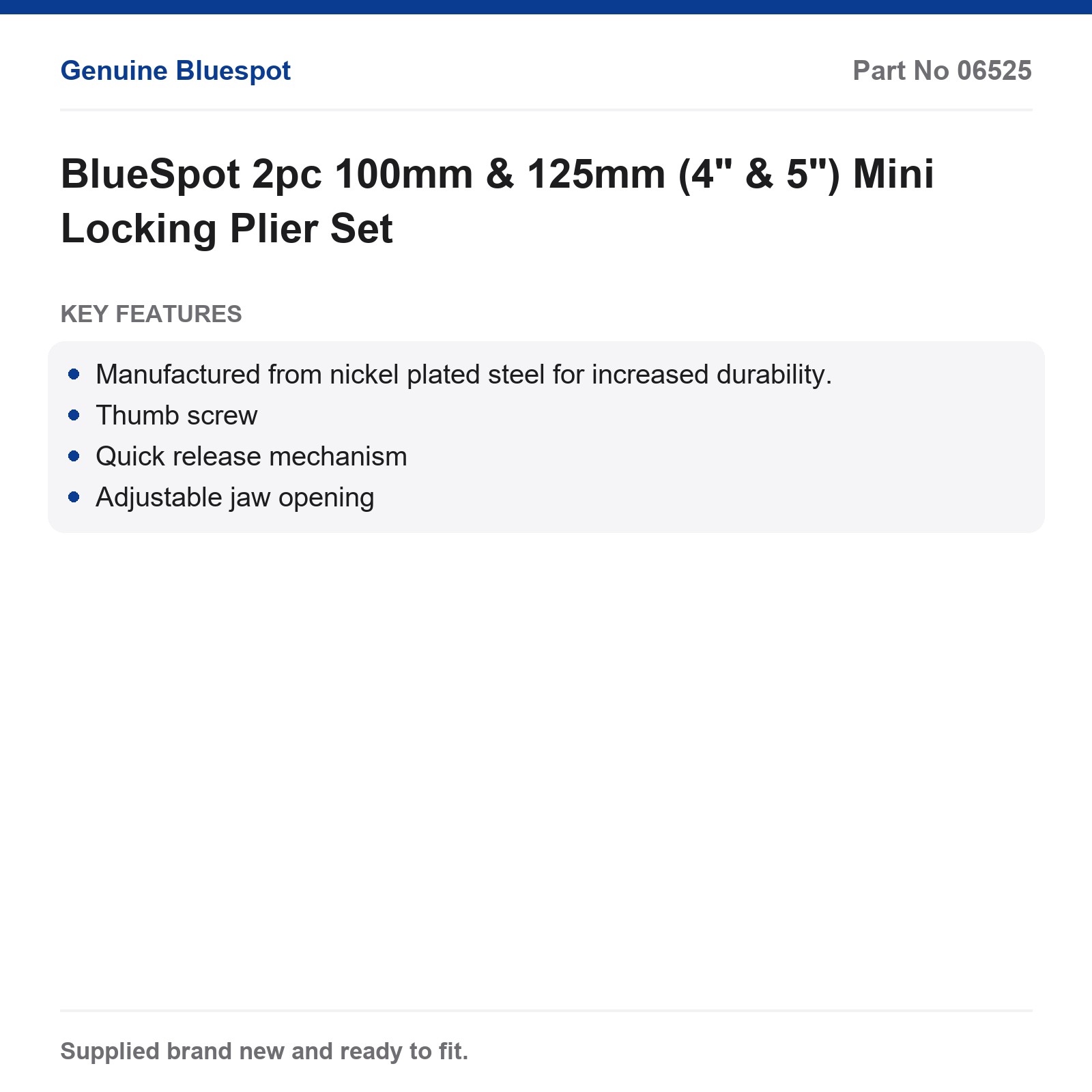 Mini Locking Plier Set BlueSpot 2pc 4" 5" 100mm 125mm - Image 3