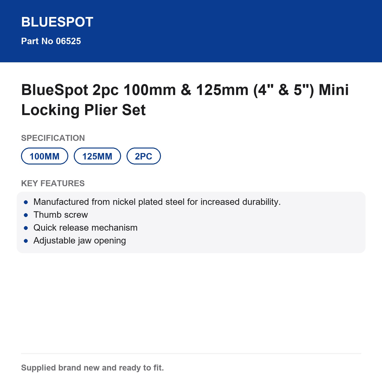 Mini Locking Plier Set BlueSpot 2pc 4" 5" 100mm 125mm - Image 4