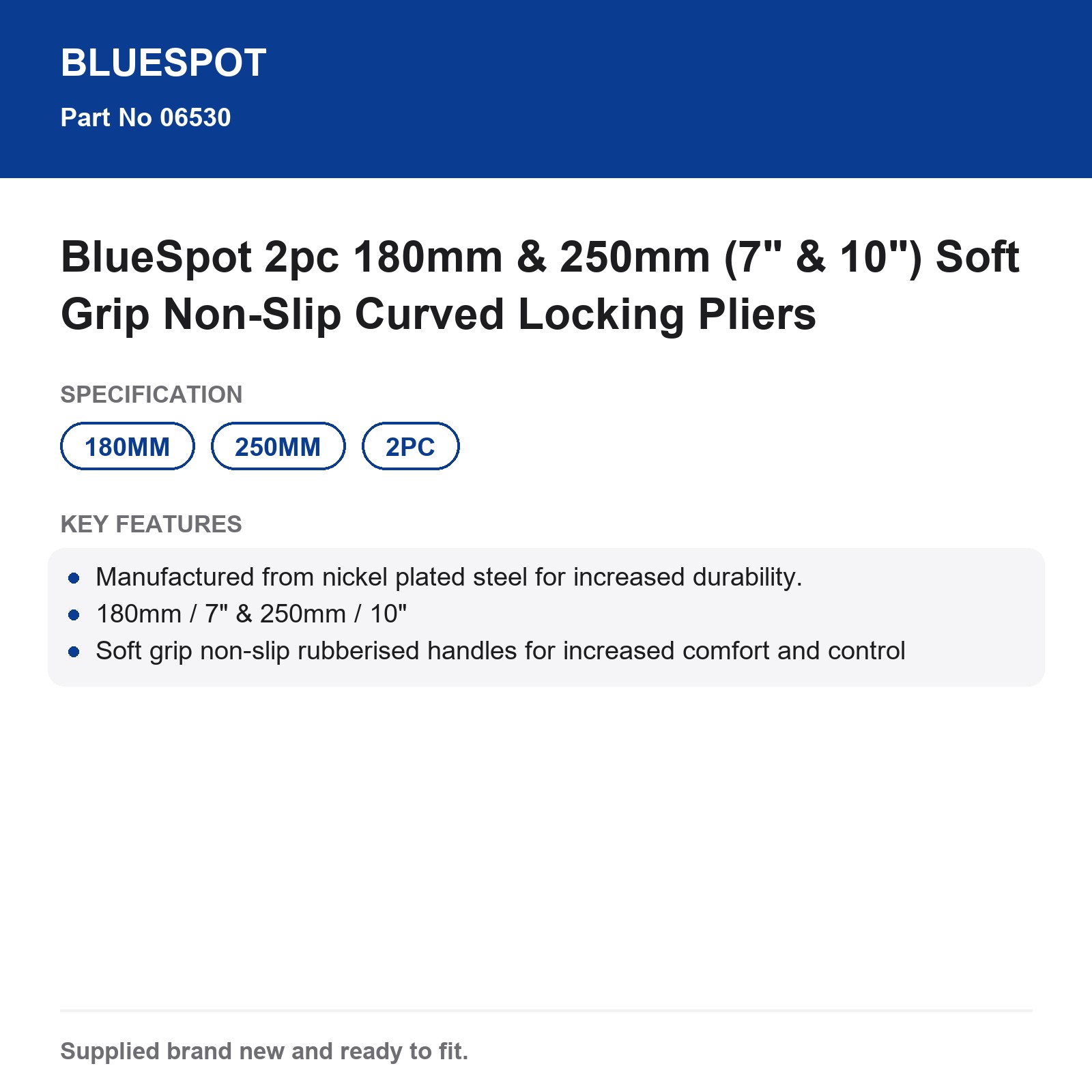 BlueSpot Locking Pliers Curved Soft Grip 2pc 180mm 250mm (7" 10") Non-Slip - Image 4