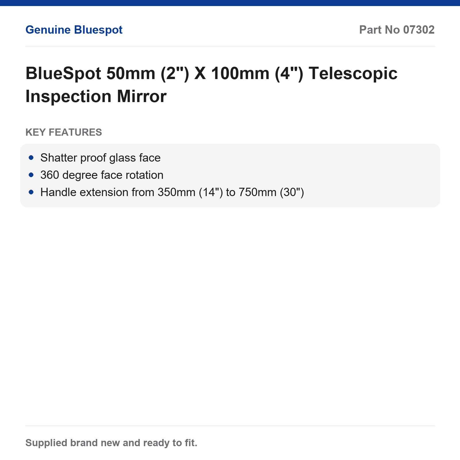 BlueSpot Telescopic Inspection Mirror 50mm (2") X 100mm (4") - Image 3