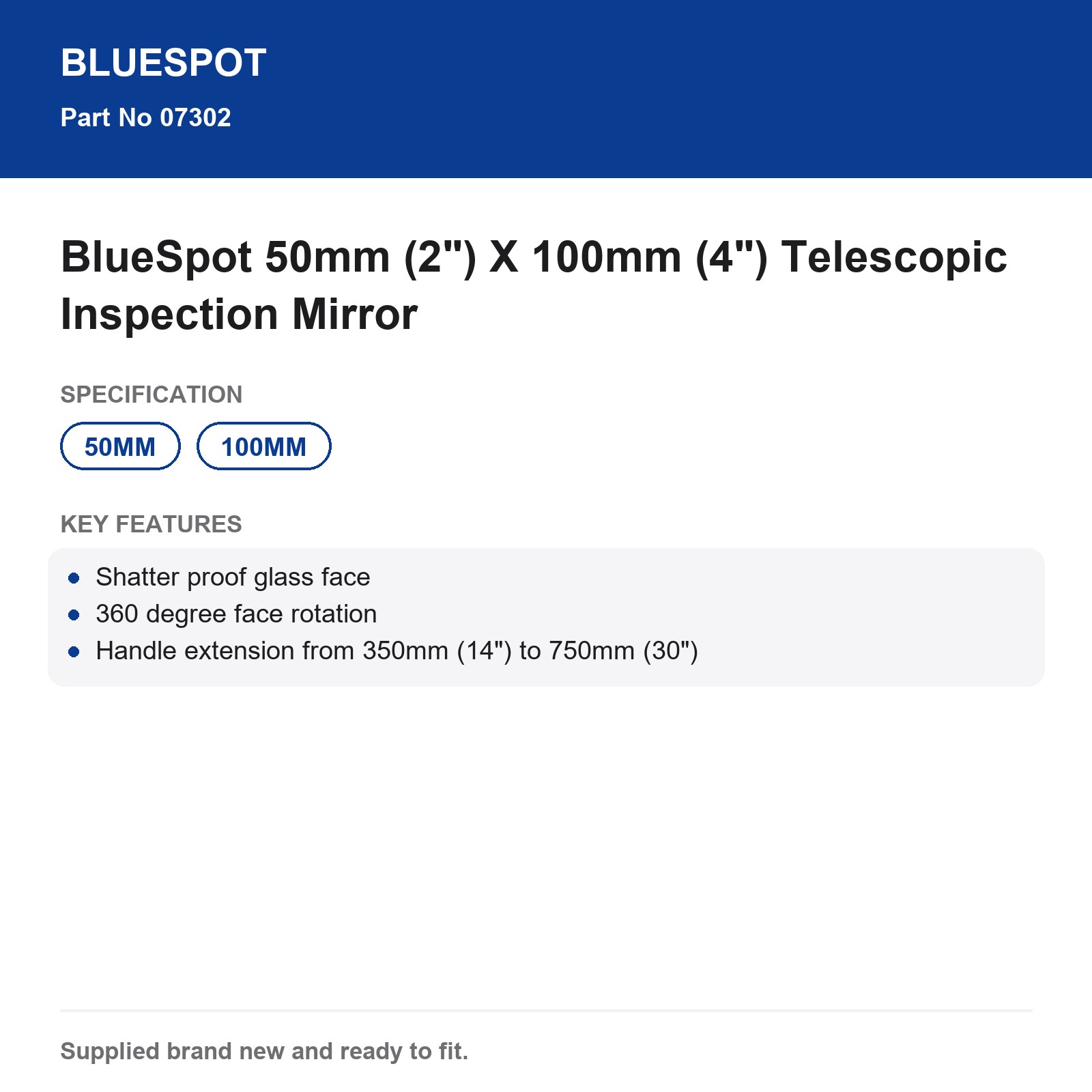 BlueSpot Telescopic Inspection Mirror 50mm (2") X 100mm (4") - Image 4