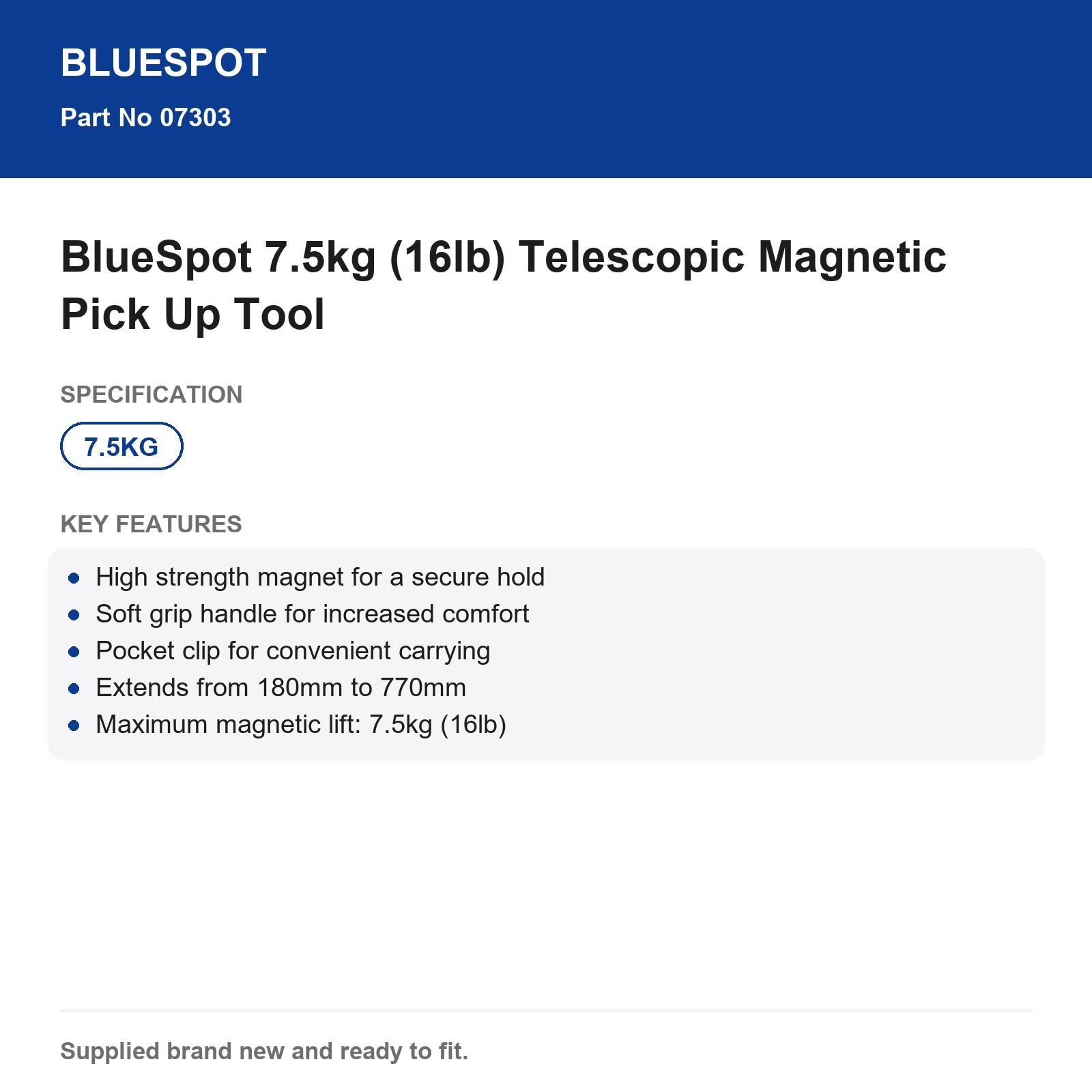 BlueSpot 7.5kg (16lb) Telescopic Magnetic Pick Up Tool - Image 4