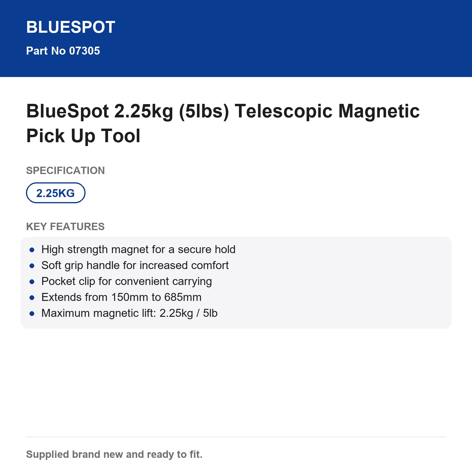 BlueSpot Telescopic Magnetic Pick Up Tool 2.25kg (5lbs) - Image 3
