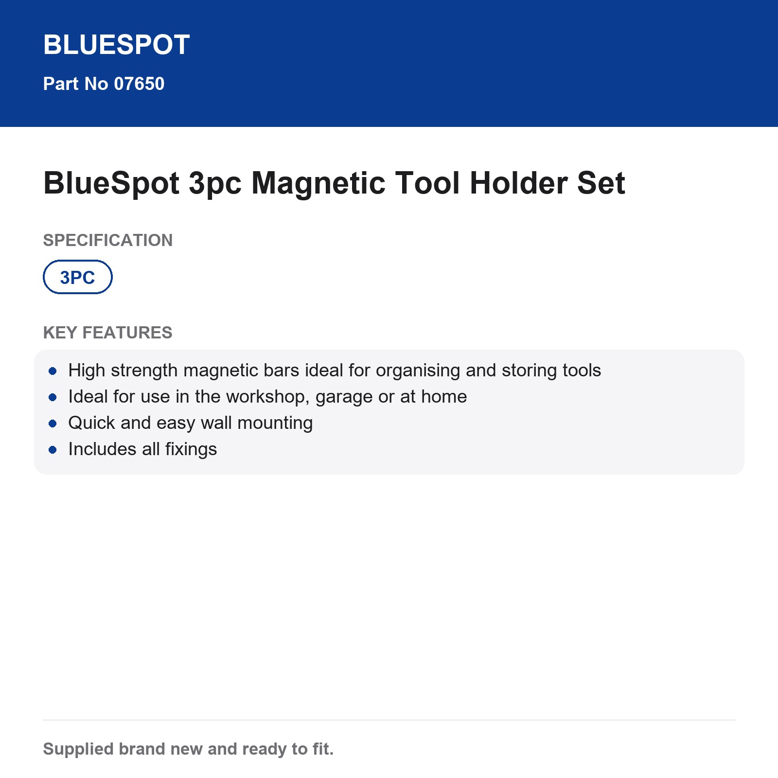 BlueSpot Magnetic Tool Holder Set 3pc High Strength Wall Mount Workshop - Image 4