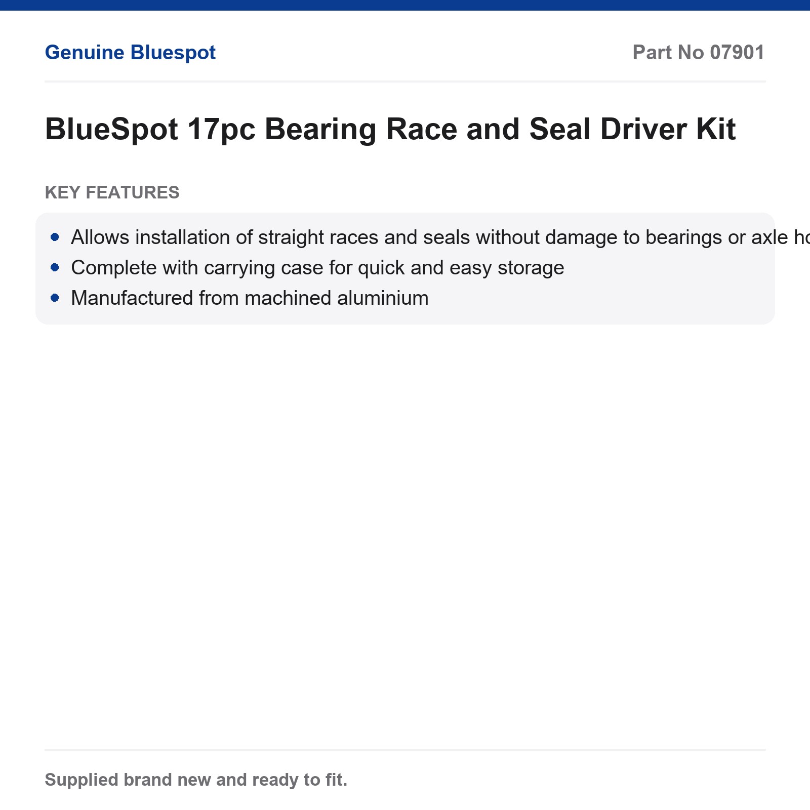 BlueSpot 17pc Wheel Bearing Race Seal Driver Kit 4x4 Machined Aluminium - Image 3