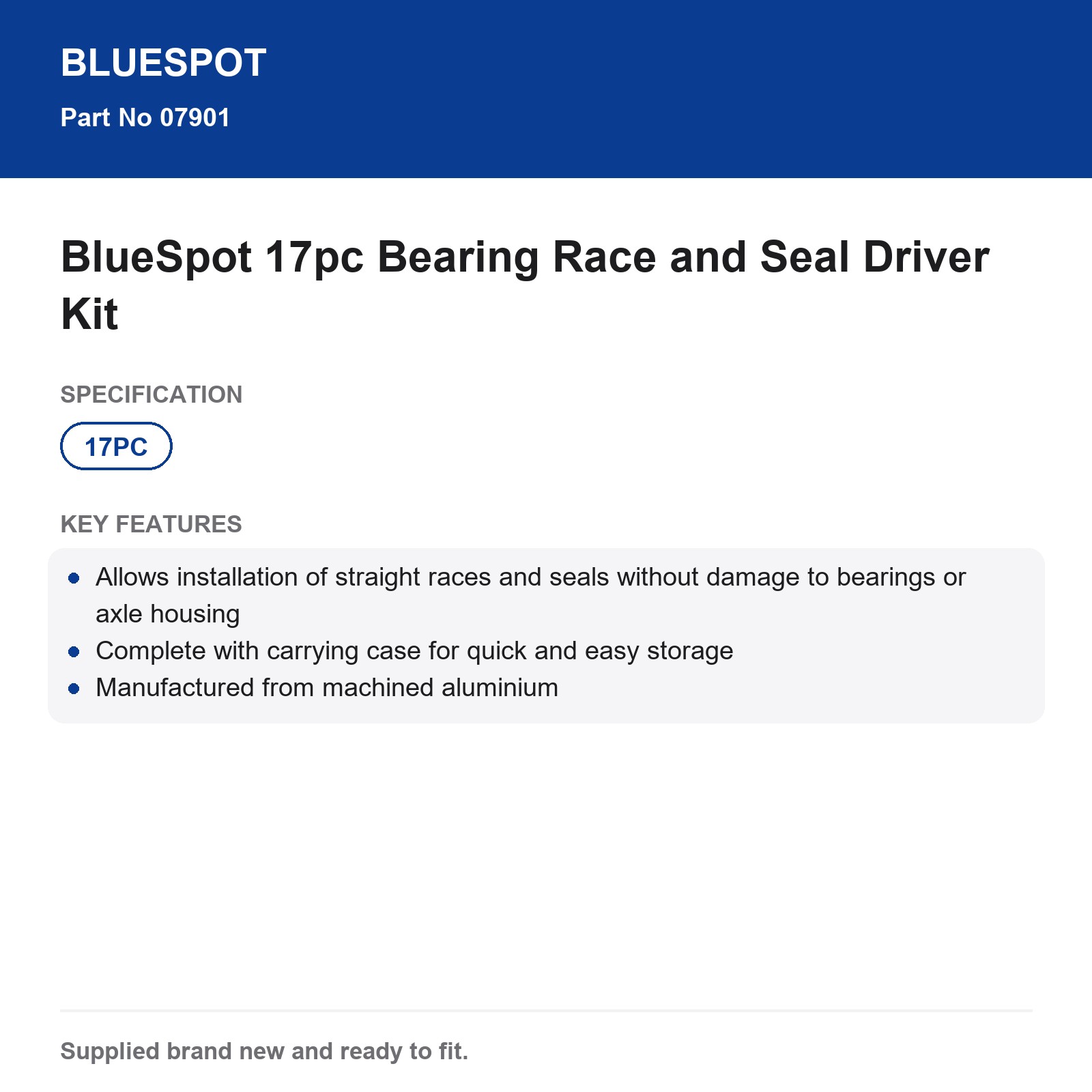 BlueSpot 17pc Wheel Bearing Race Seal Driver Kit 4x4 Machined Aluminium - Image 4