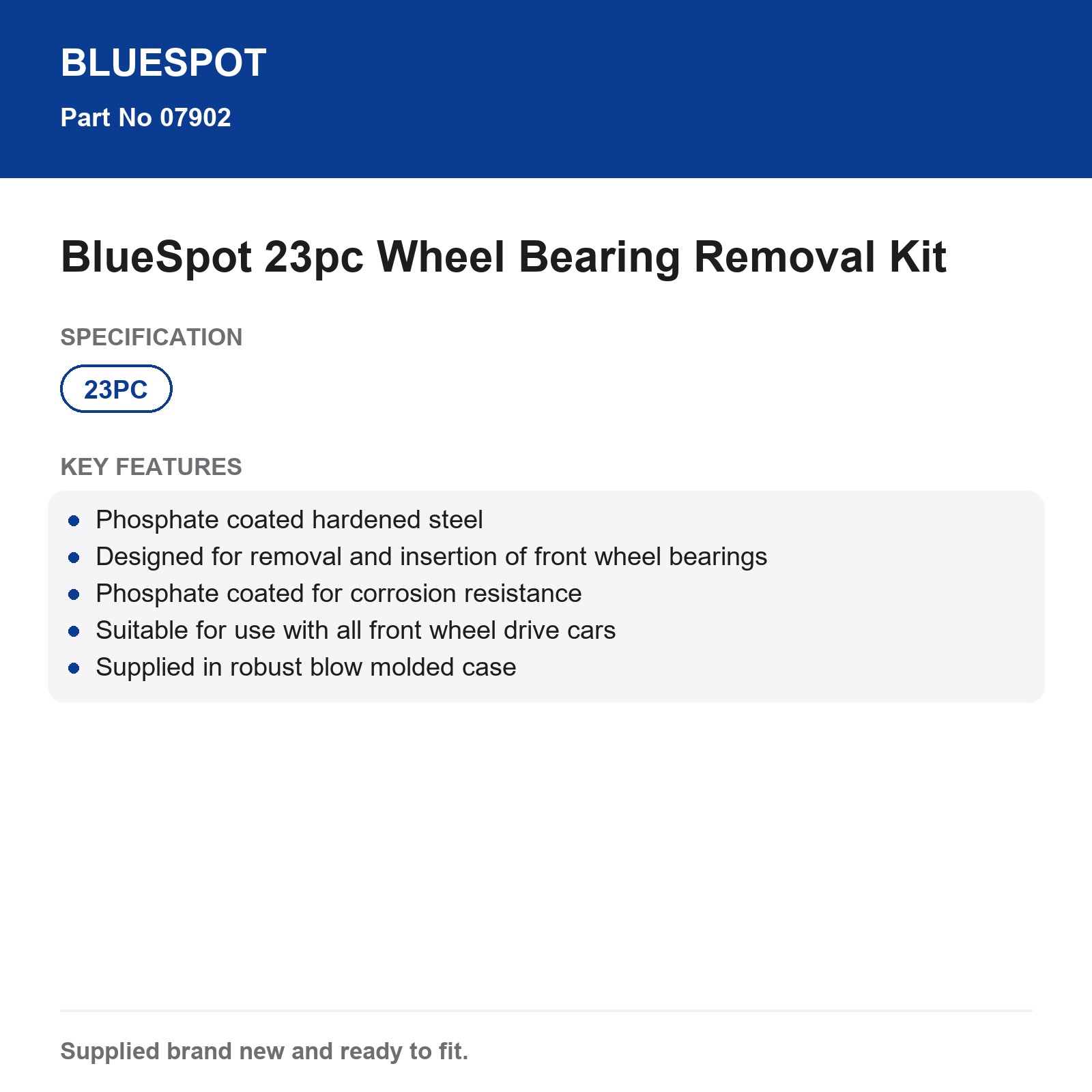 BlueSpot 23pc Wheel Bearing Removal Insertion Kit Hardened Steel FWD Car - Image 4