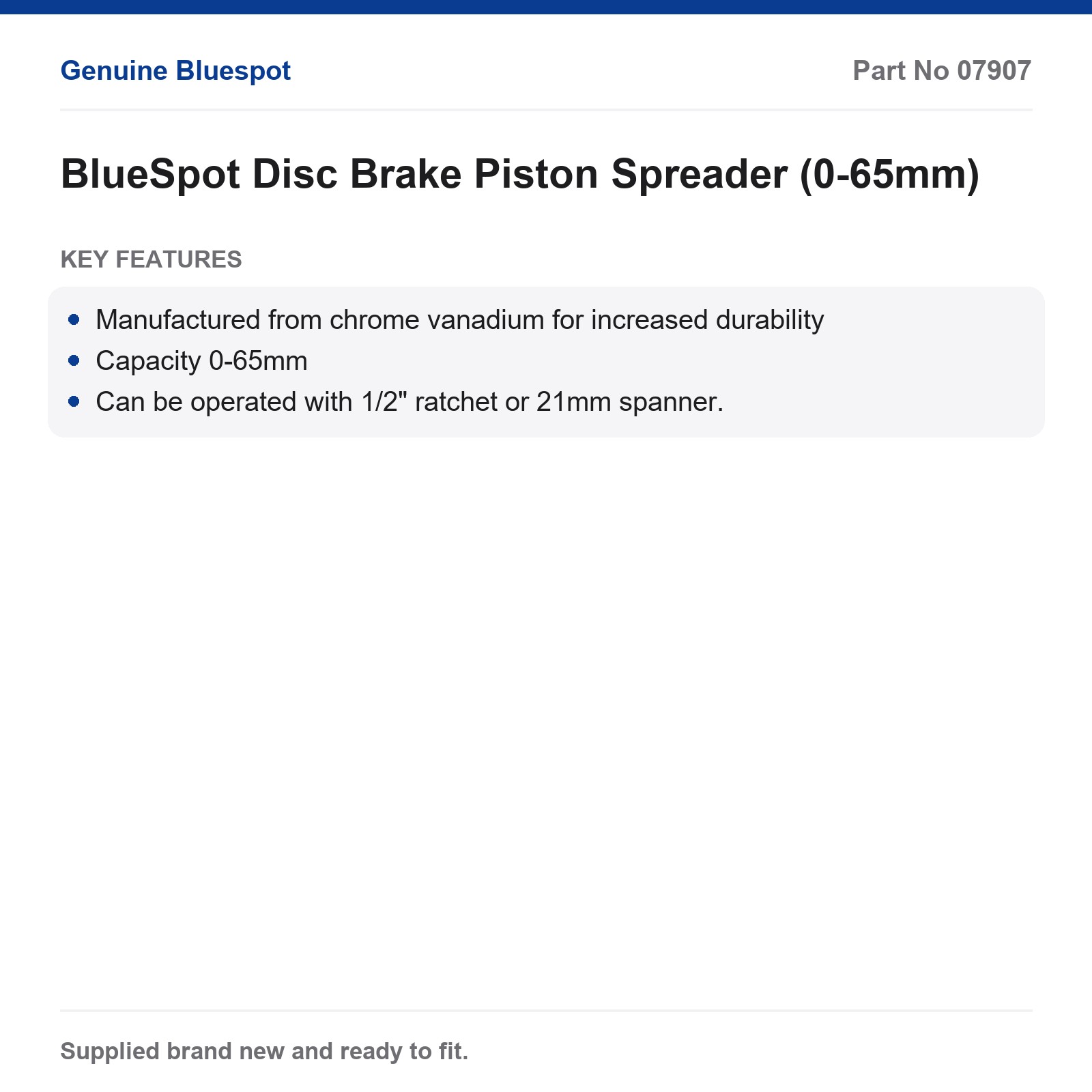 BlueSpot Disc Brake Caliper Piston Spreader 0-65mm Car 1/2" Ratchet Spanner - Image 3