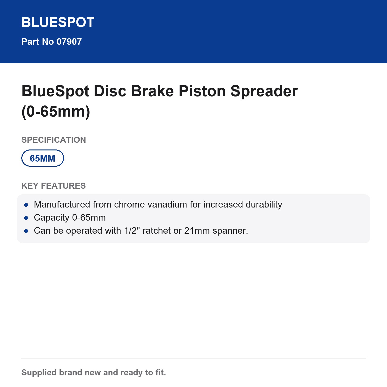 BlueSpot Disc Brake Caliper Piston Spreader 0-65mm Car 1/2" Ratchet Spanner - Image 4