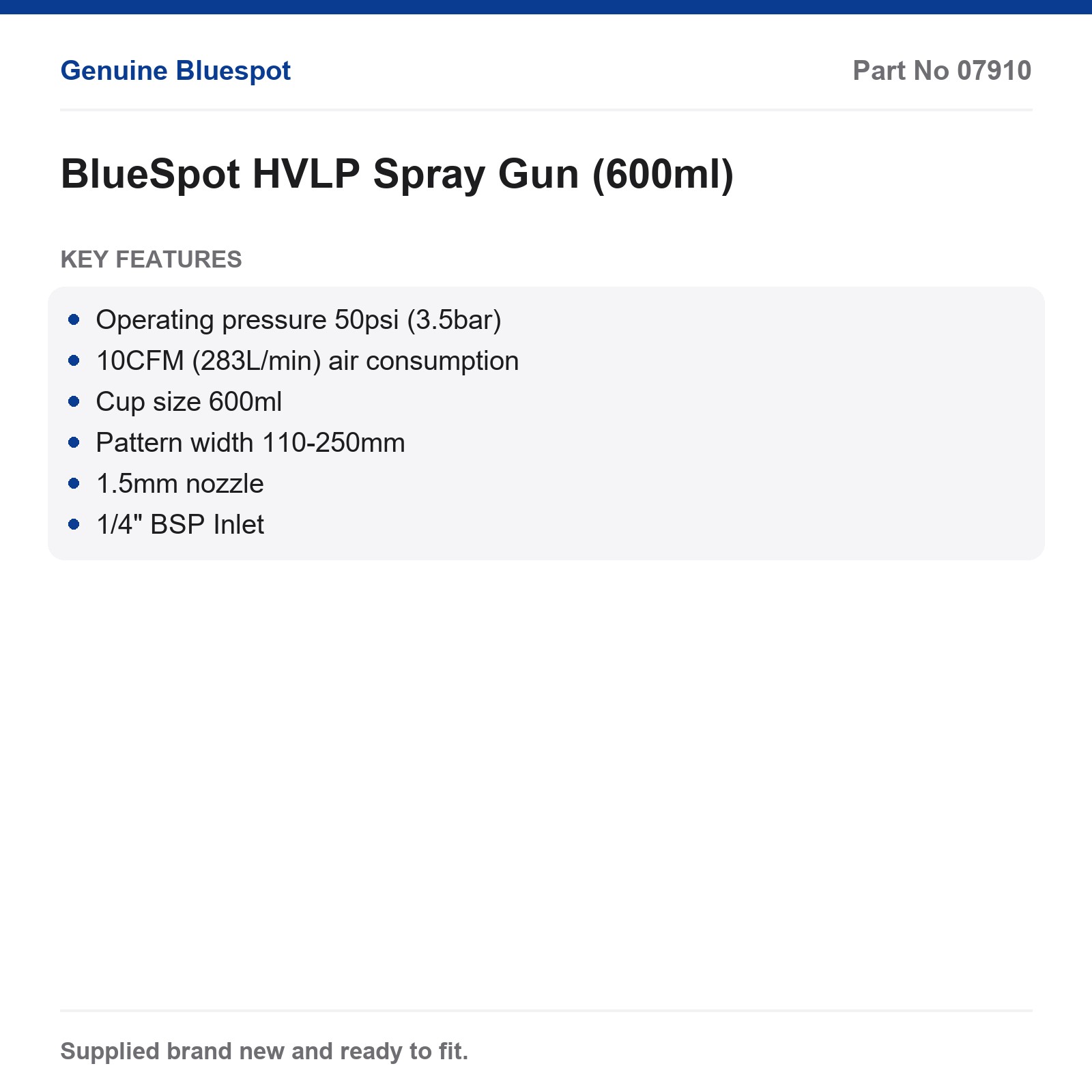 Blue Spot HVLP Spray Gun 600ml Cup 1.5mm Nozzle 50psi 1/4" BSP - Image 3