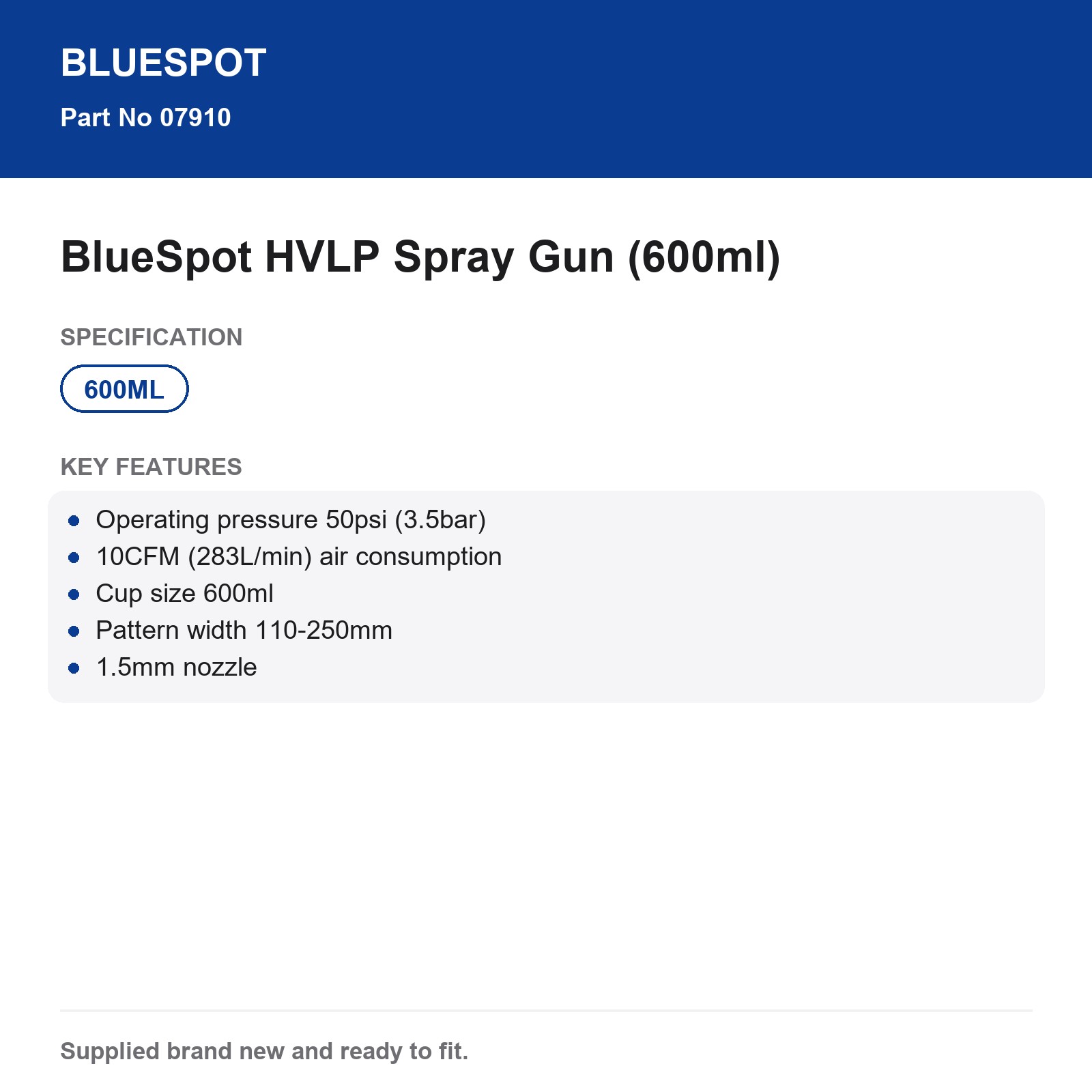 Blue Spot HVLP Spray Gun 600ml Cup 1.5mm Nozzle 50psi 1/4" BSP - Image 4