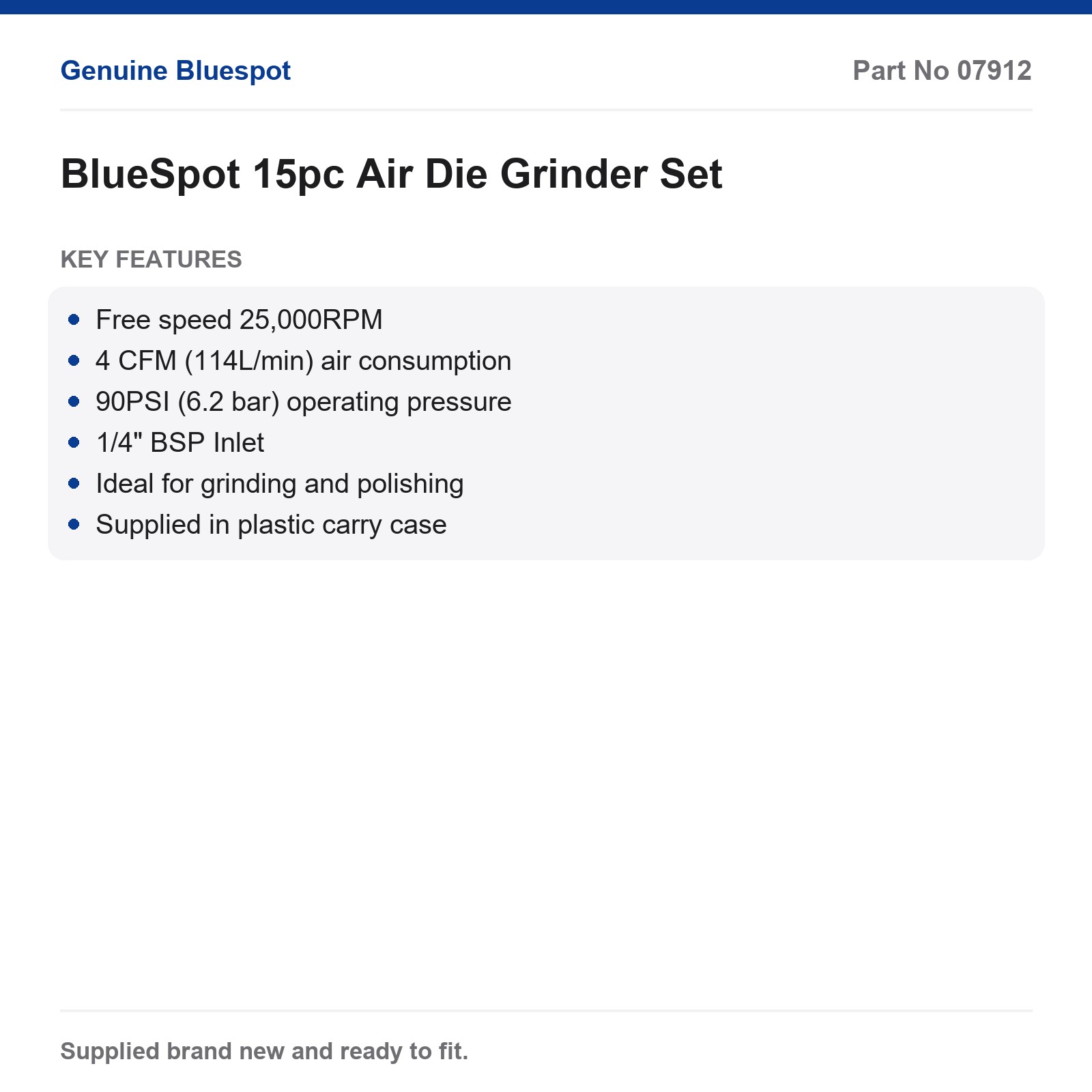 BlueSpot Air Die Grinder Set 15pc 25000RPM 90PSI 1/4" BSP Grind Polish Case - Image 3