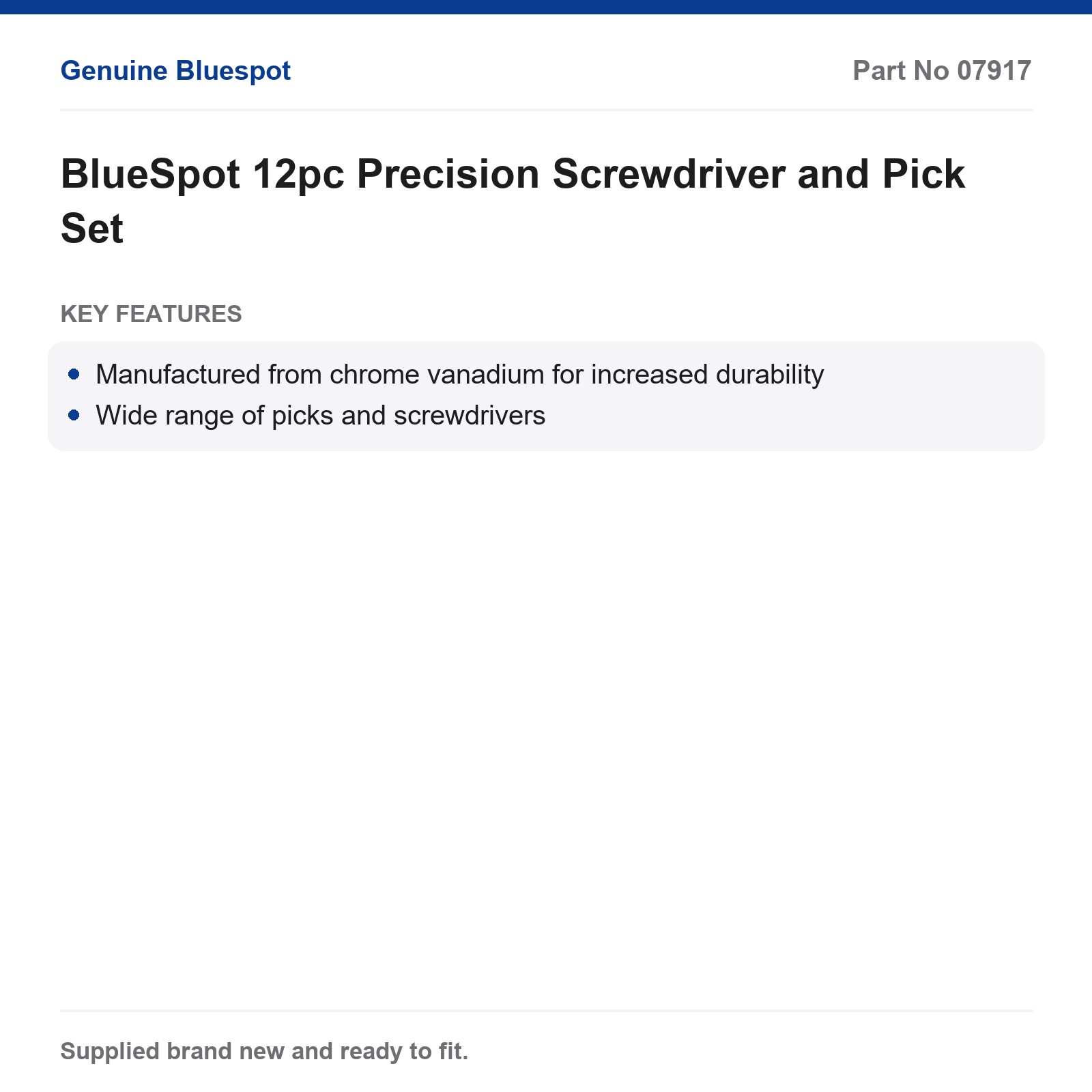 BlueSpot 12pc Chrome Vanadium Precision Screwdriver & Pick Set O-Ring Seal Tool - Image 3