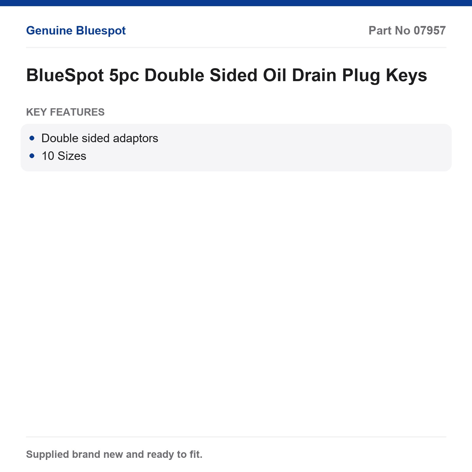 Oil Drain Sump Plug Keys BlueSpot 5pc Double Sided 10 Sizes Carbon Steel - Image 4