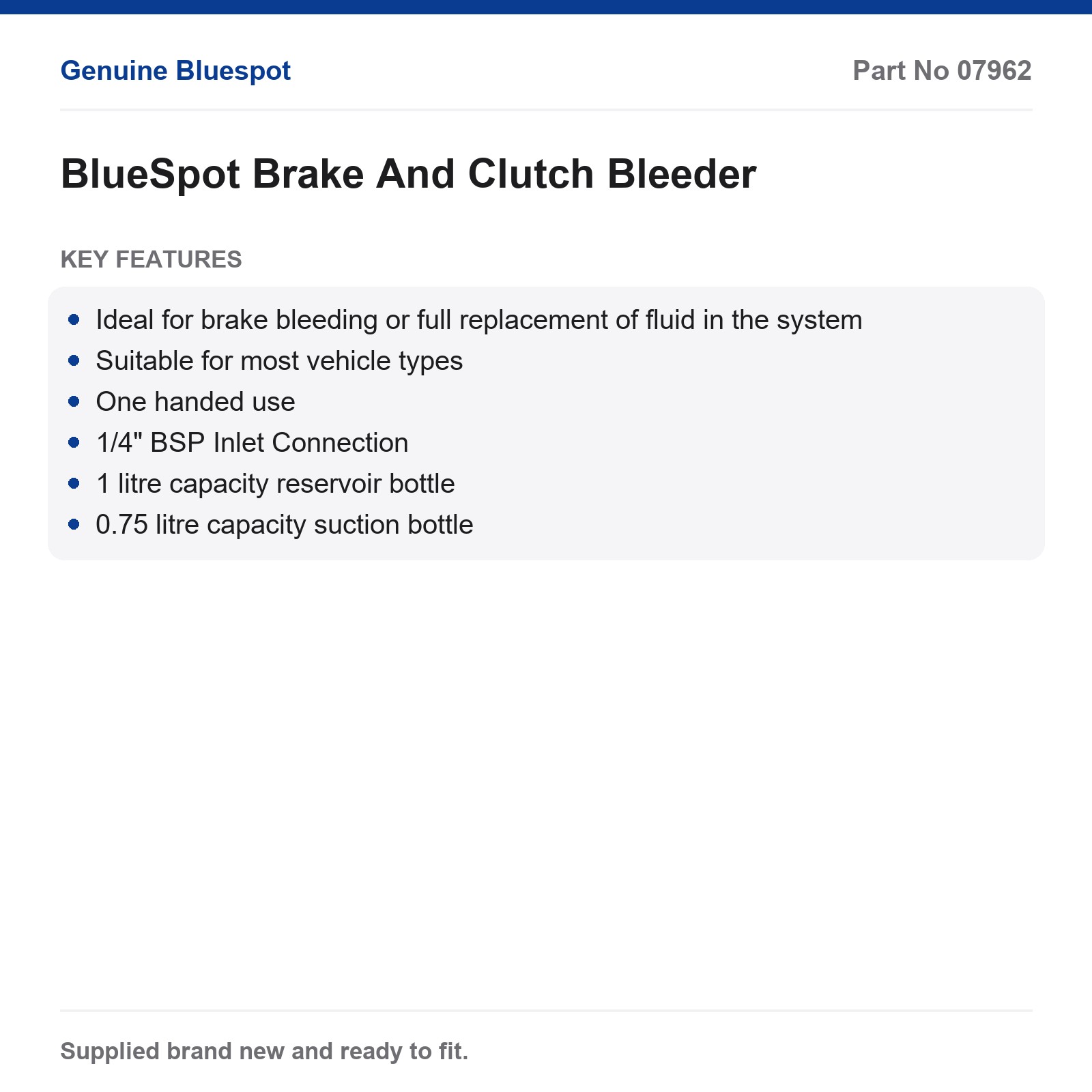 Bluespot Automotive Brake Clutch Bleeder Air Compressor 1L 0.75L Fluid Adaptors - Image 3
