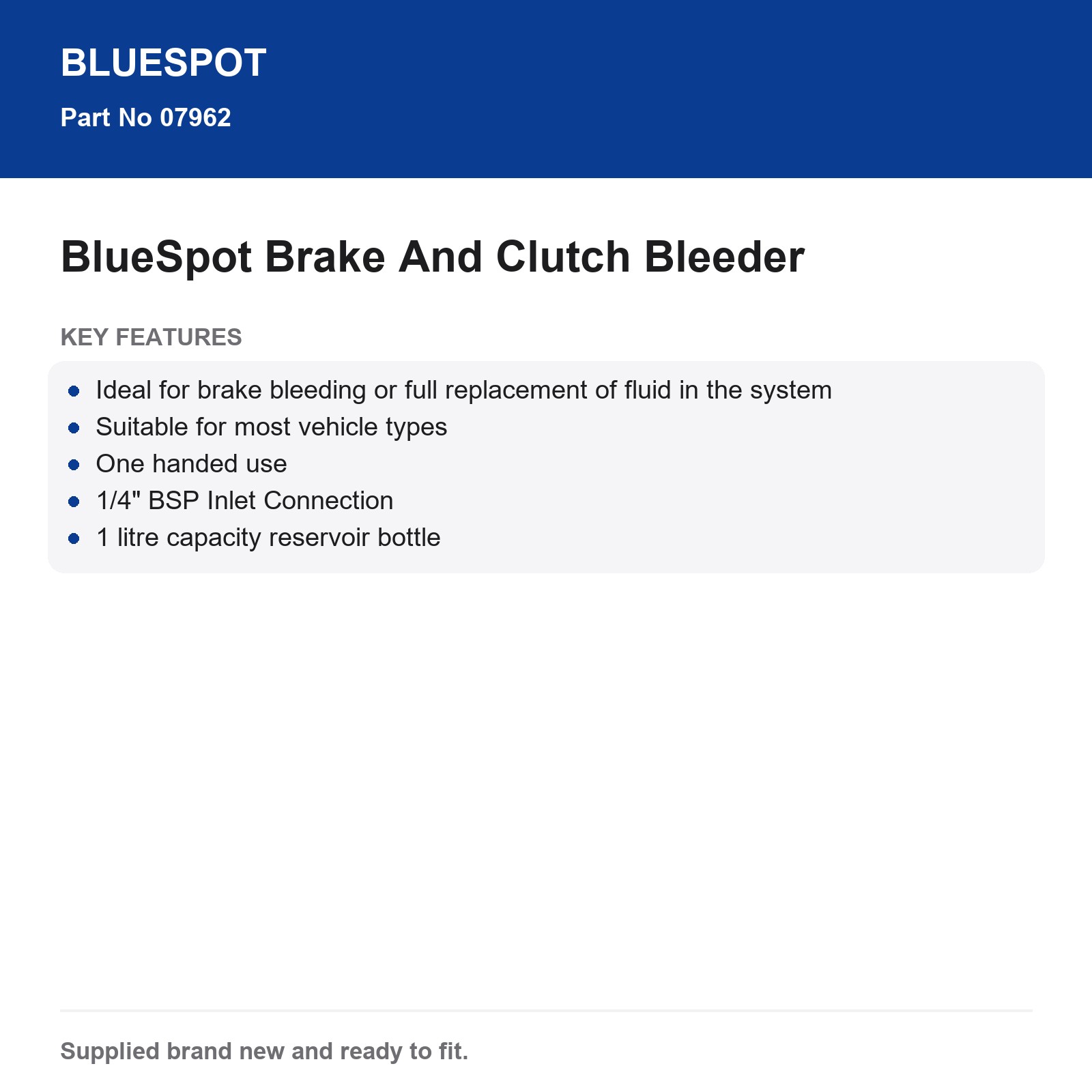 Bluespot Automotive Brake Clutch Bleeder Air Compressor 1L 0.75L Fluid Adaptors - Image 4