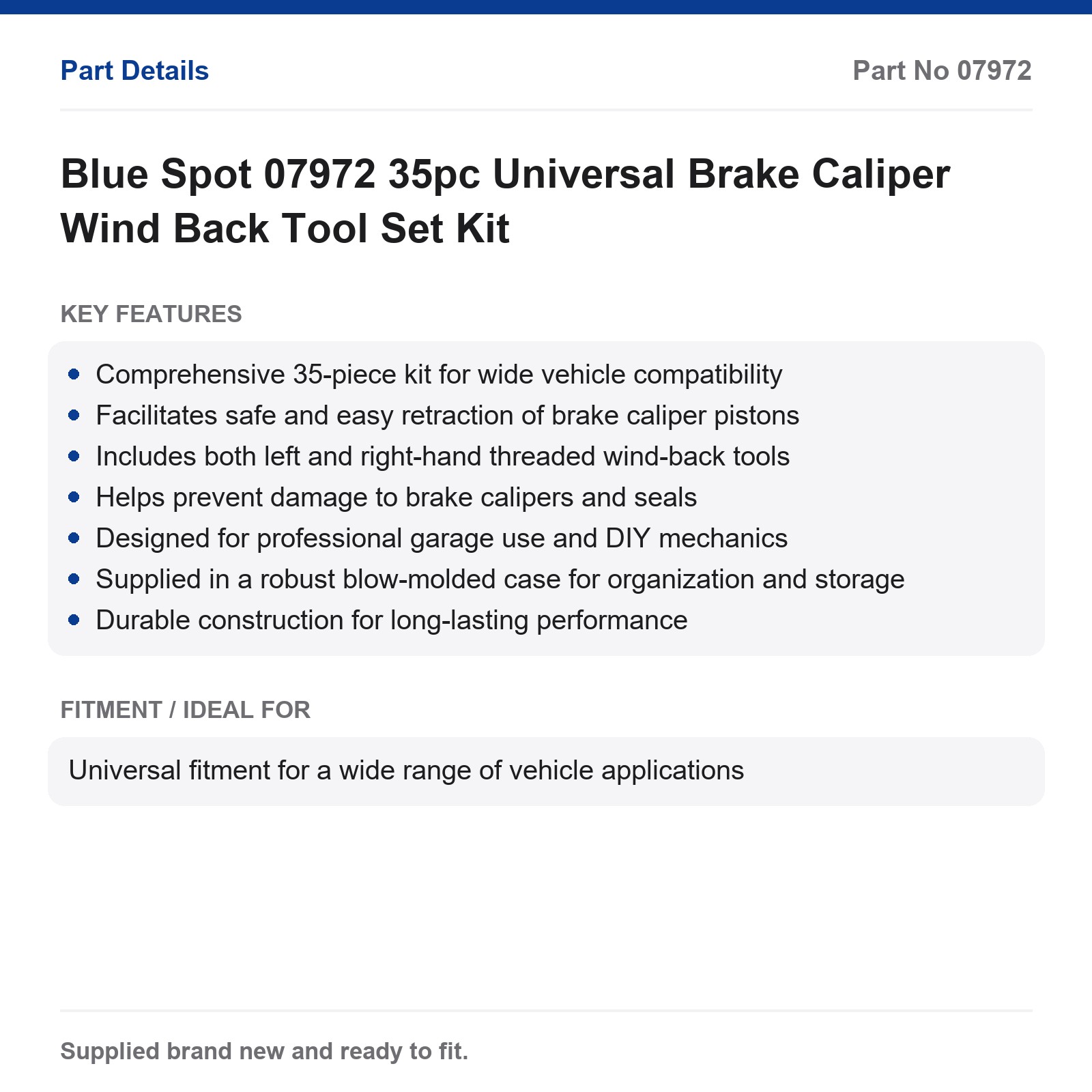 Blue Spot 07972 35pc Universal Brake Caliper Wind Back Tool Set - Image 2