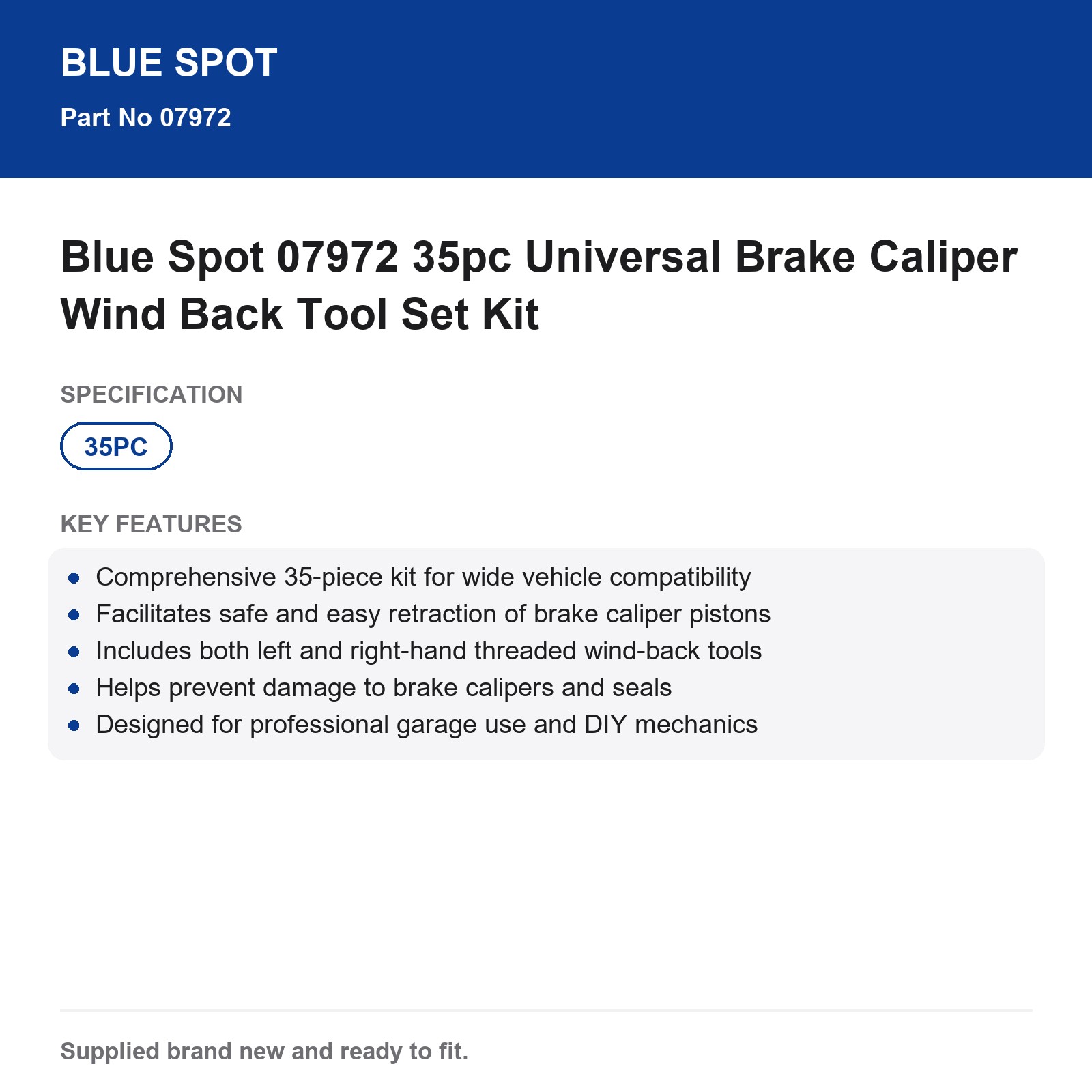 Blue Spot 07972 35pc Universal Brake Caliper Wind Back Tool Set - Image 3