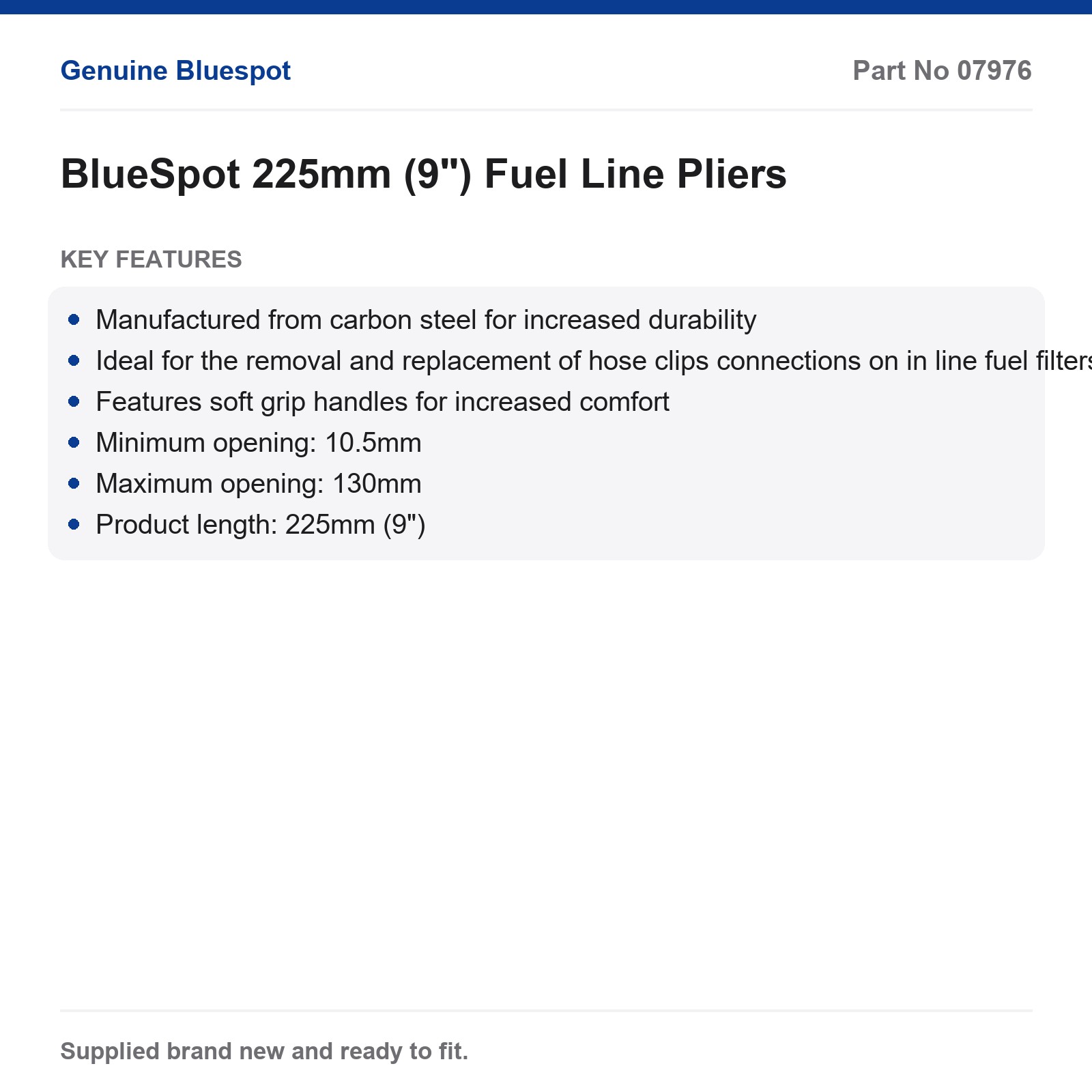 BlueSpot Fuel Line Hose Clip Pliers Carbon Steel 225mm (9") Soft Grip - Image 3