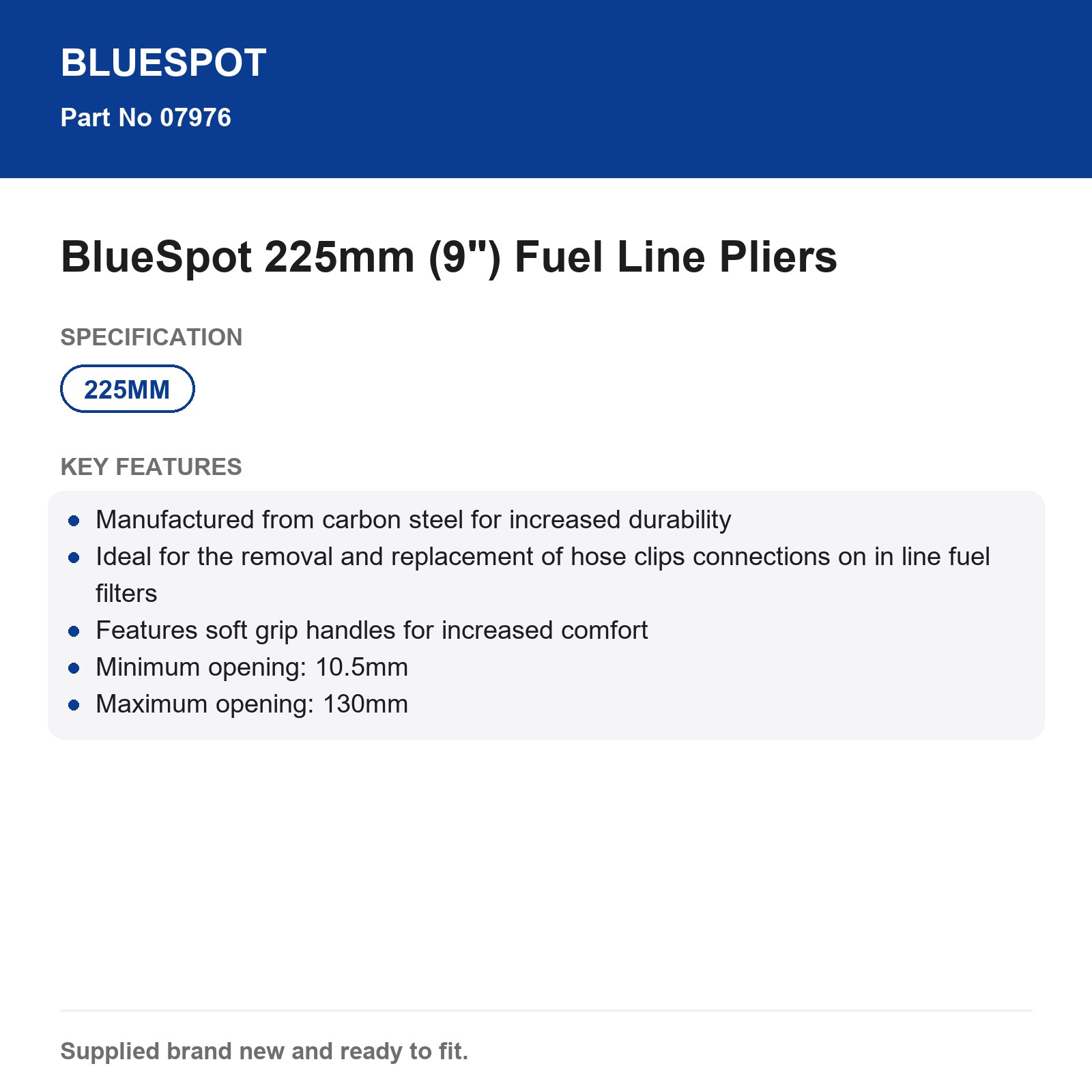 BlueSpot Fuel Line Hose Clip Pliers Carbon Steel 225mm (9") Soft Grip - Image 4