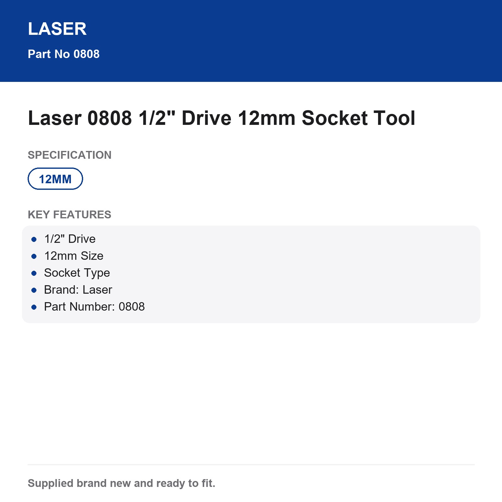 12mm Socket 1/2" Drive Laser 0808 - Image 4