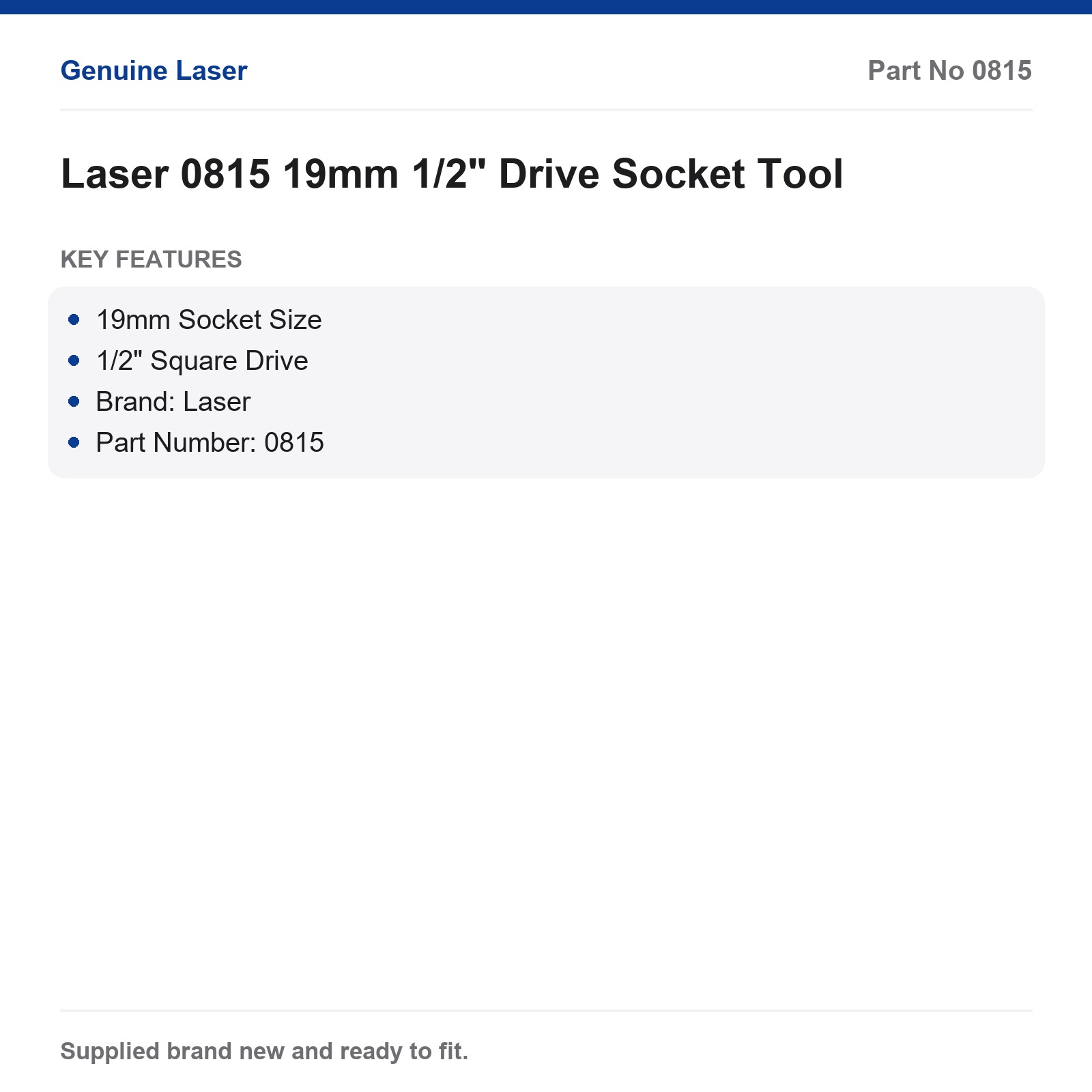 Laser 0815 19mm 1/2" Square Drive Socket for Ratchet Breaker Bar - Image 3
