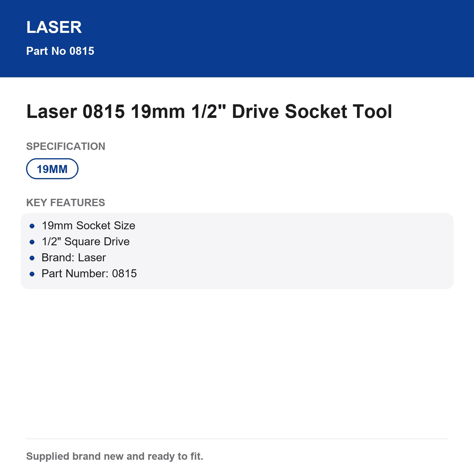 Laser 0815 19mm 1/2" Square Drive Socket for Ratchet Breaker Bar - Image 4