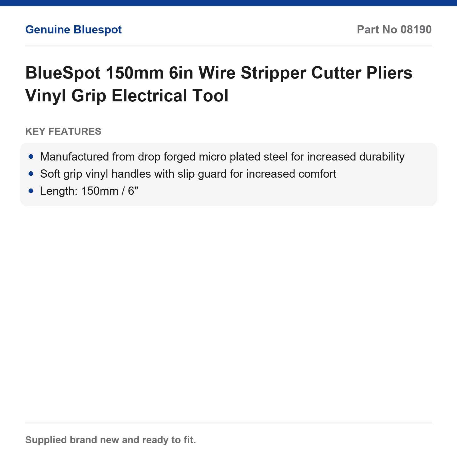 BlueSpot Wire Stripper 150mm 6in Cutter Pliers Vinyl Grip Electrical - Image 3