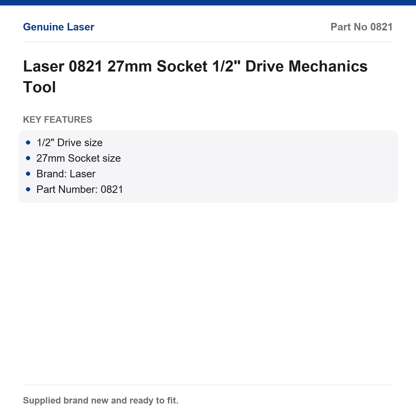 Laser 0821 27mm 1/2" Drive Mechanics Socket - Image 3