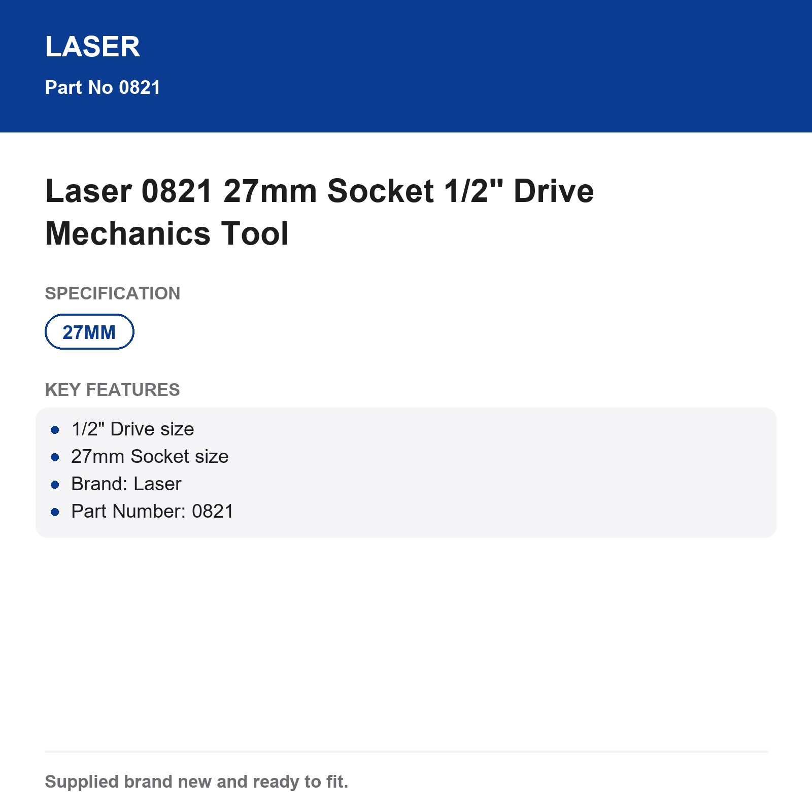 Laser 0821 27mm 1/2" Drive Mechanics Socket - Image 4