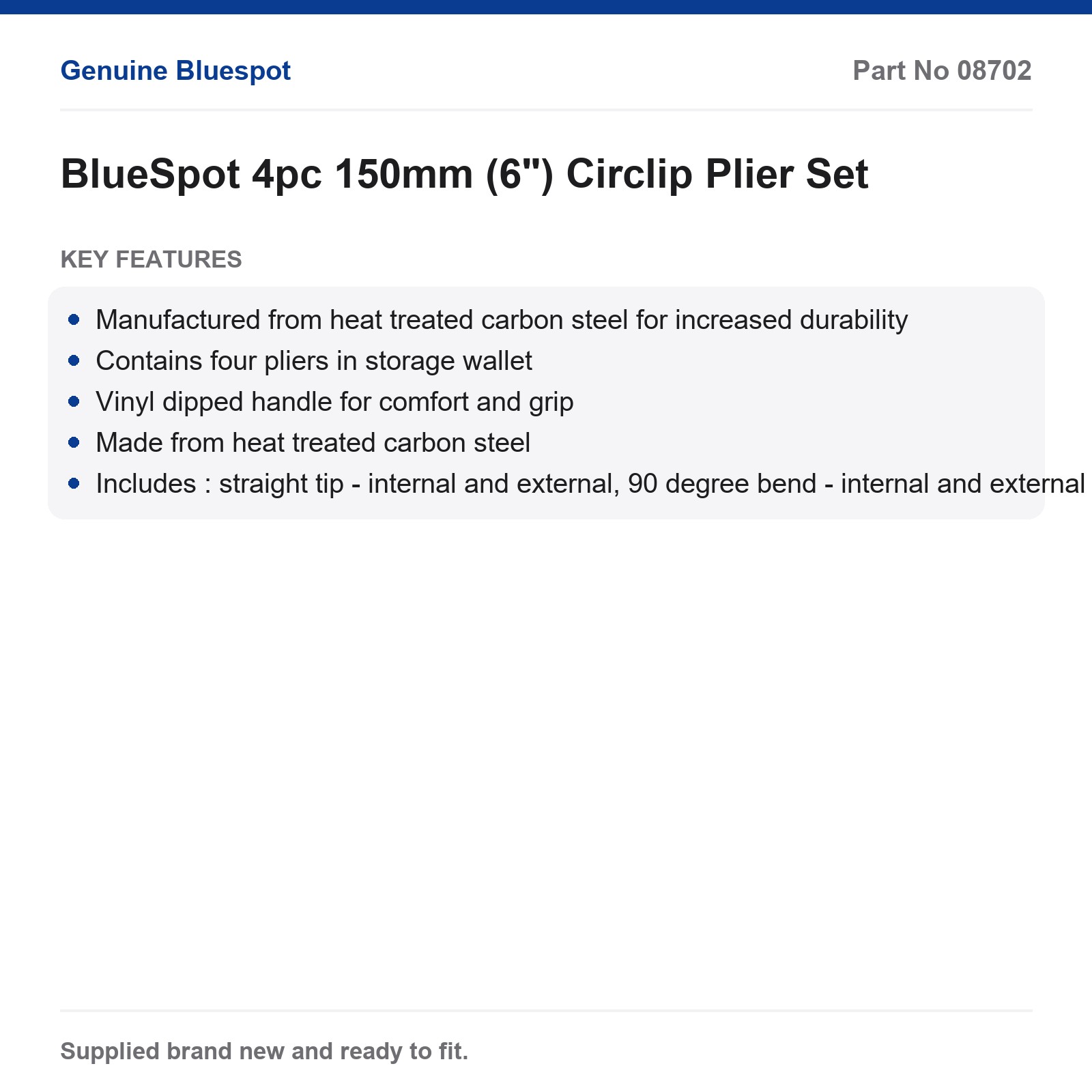BlueSpot 4pc Circlip Pliers Straight 90° Int Ext Carbon Steel Wallet - Image 3