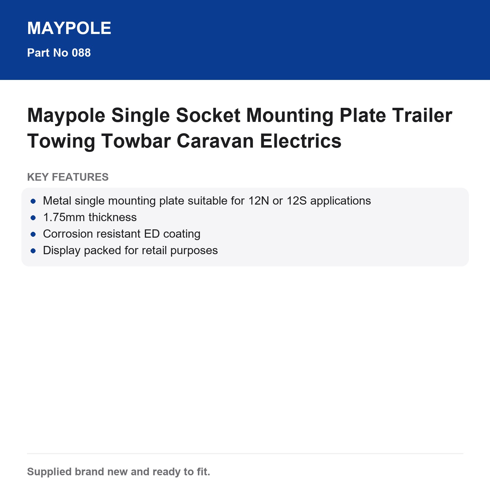 Maypole Single Socket Mounting Plate Trailer Towing Towbar Caravan Electrics - Image 5