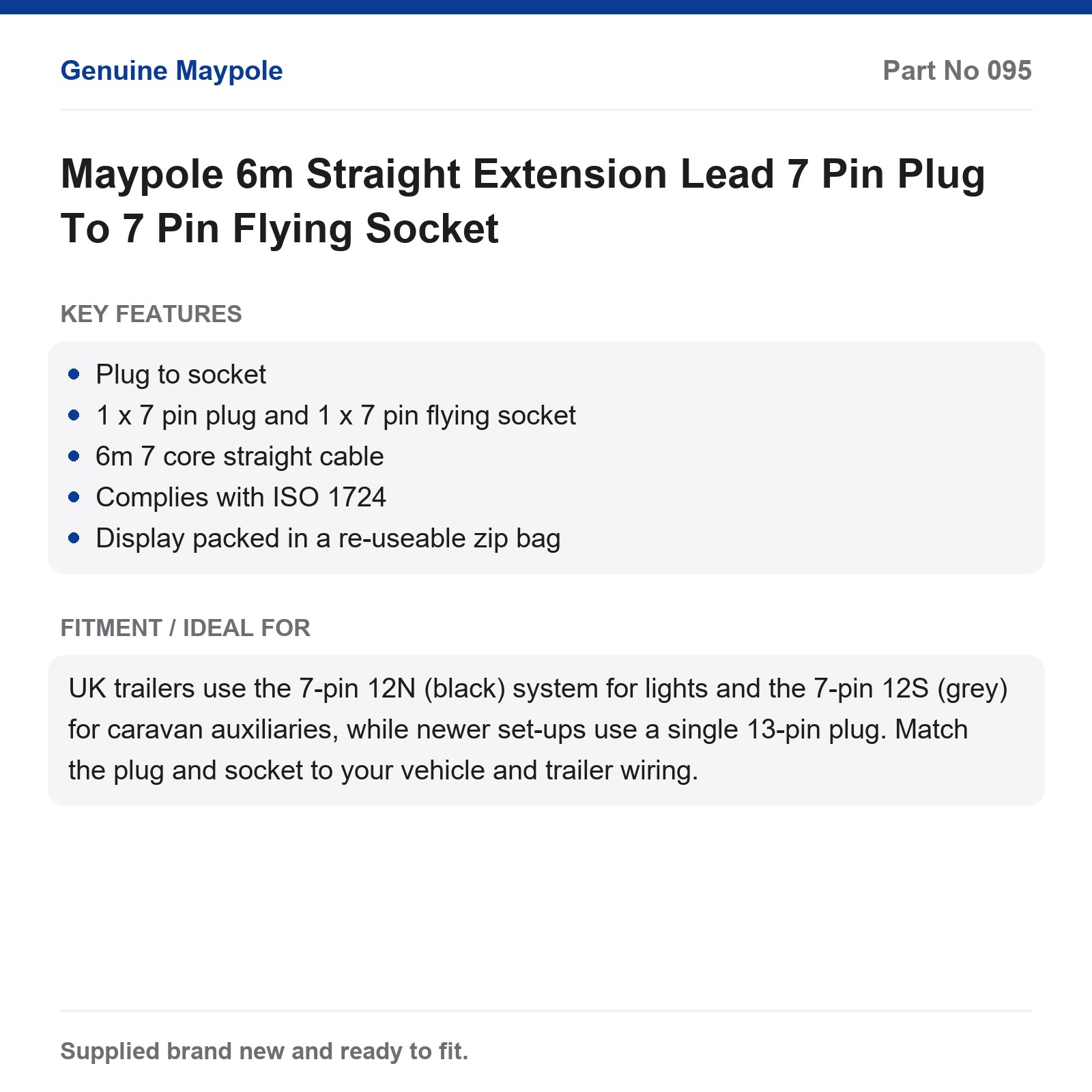 Maypole 7 Pin Trailer Extension Lead 6m Plug to Flying Socket - Image 4