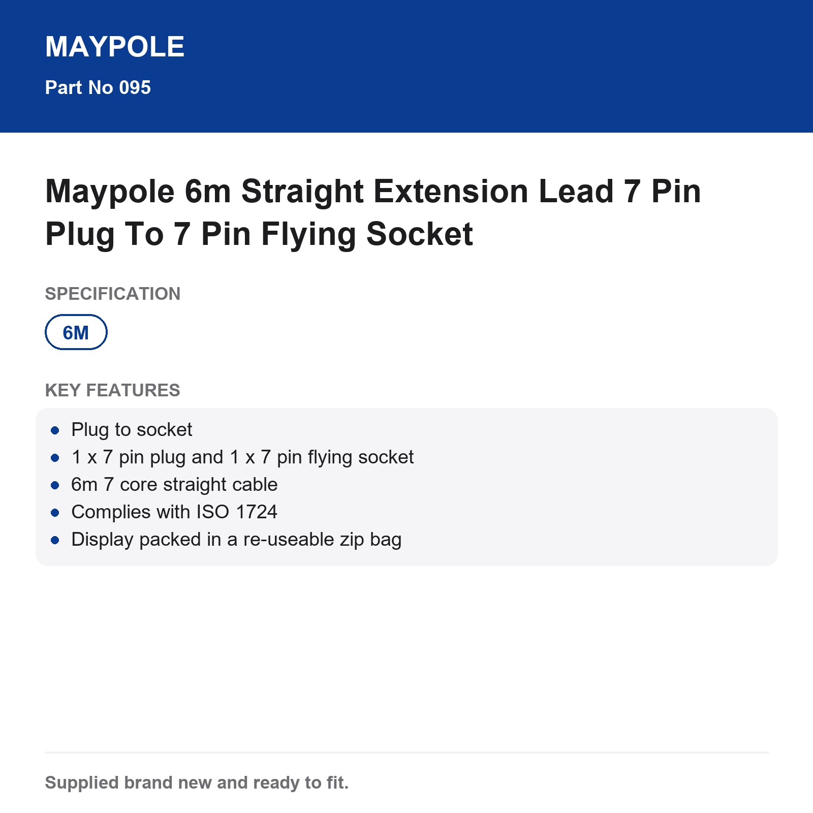 Maypole 7 Pin Trailer Extension Lead 6m Plug to Flying Socket - Image 5