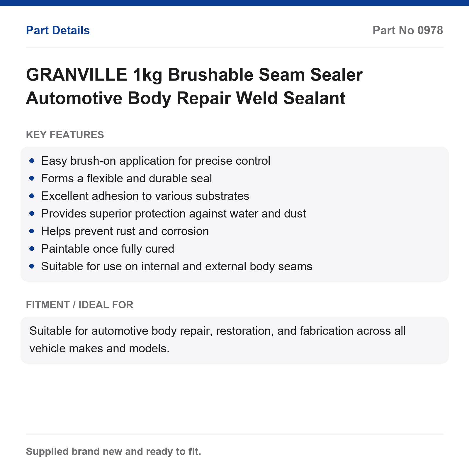 GRANVILLE 1kg Brushable Seam Sealer Automotive Body Repair Weld Sealant - Image 2