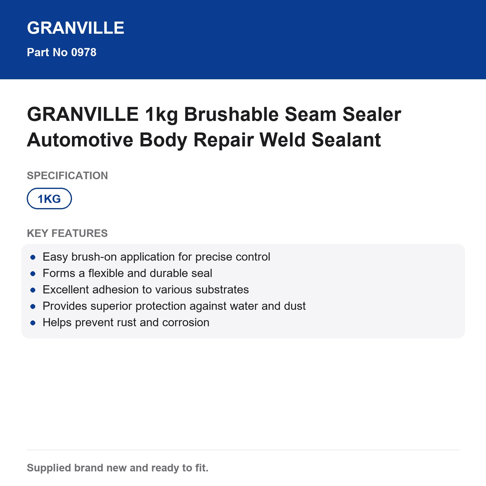 GRANVILLE 1kg Brushable Seam Sealer Automotive Body Repair Weld Sealant - Image 3