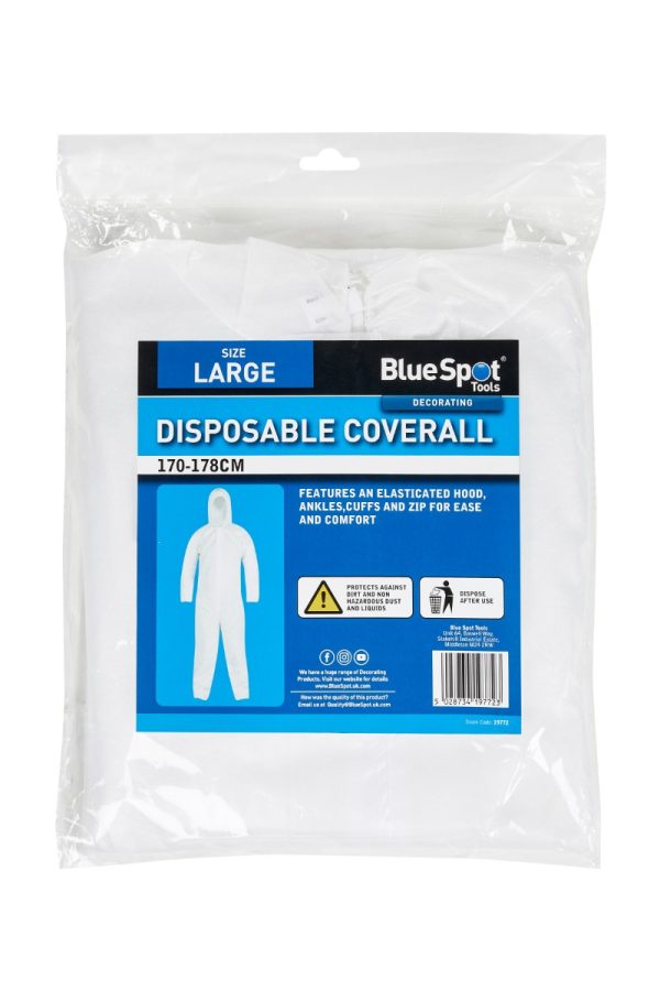 BlueSpot Large Disposable Coverall 170-178cm Dust Liquid Elasticated
