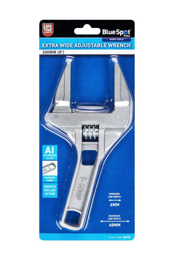 BlueSpot 200mm 8″ Aluminium Adjustable Wrench Spanner 6-68mm Smooth Roller