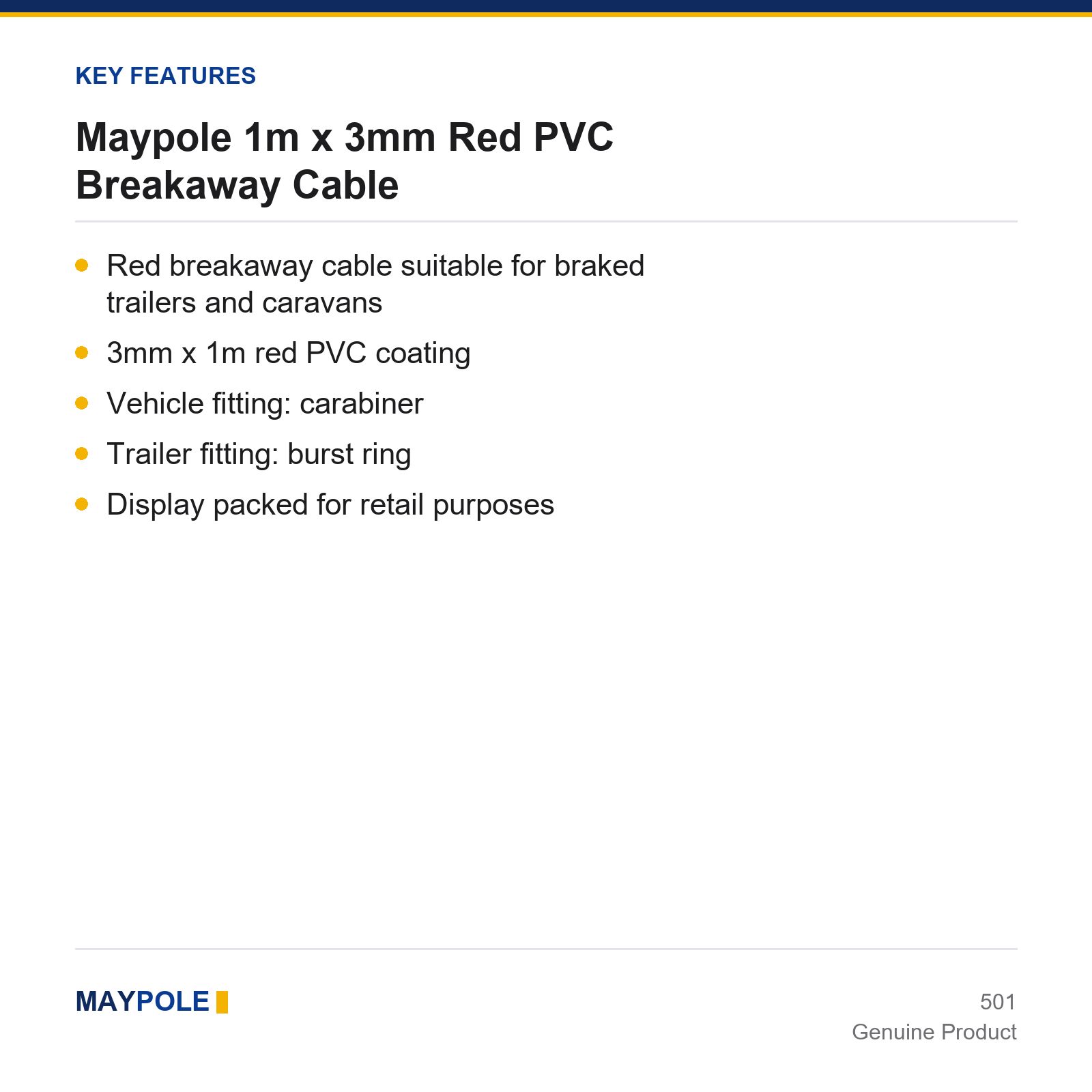 Breakaway Cable Maypole 1m x 3mm Red PVC Trailer Towing Towbar 12N - Image 4