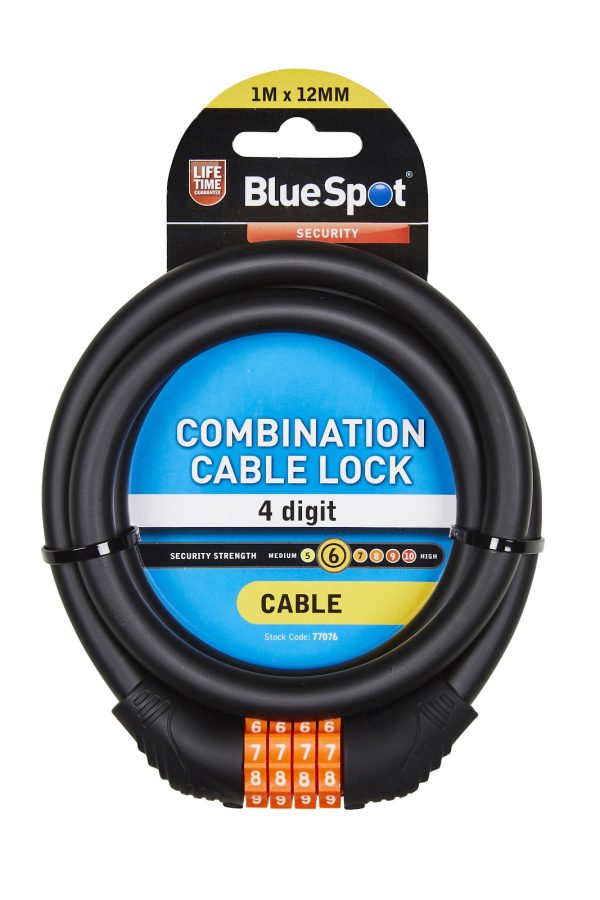 BlueSpot Bike Combination Cable Lock 1m 12mm Braided Steel PVC Coated