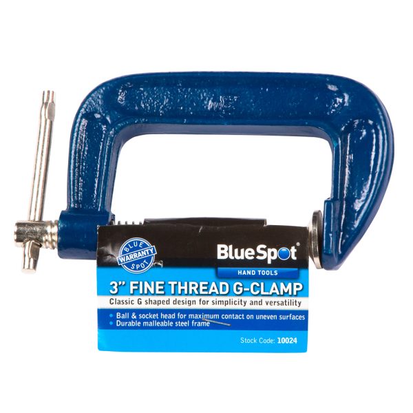 BlueSpot 75mm 3″ G-Clamp Fine Thread Malleable Cast Iron Tommy Bar Swivel Screw