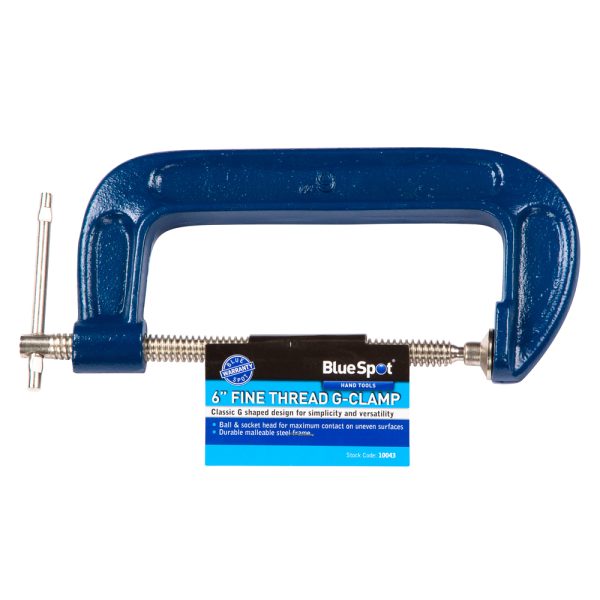 G-Clamp BlueSpot 150mm 6″ Cast Iron Fine Thread Tommy Bar Ball Socket