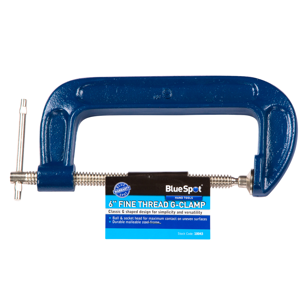 G-Clamp BlueSpot 150mm 6″ Cast Iron Fine Thread Tommy Bar Ball Socket